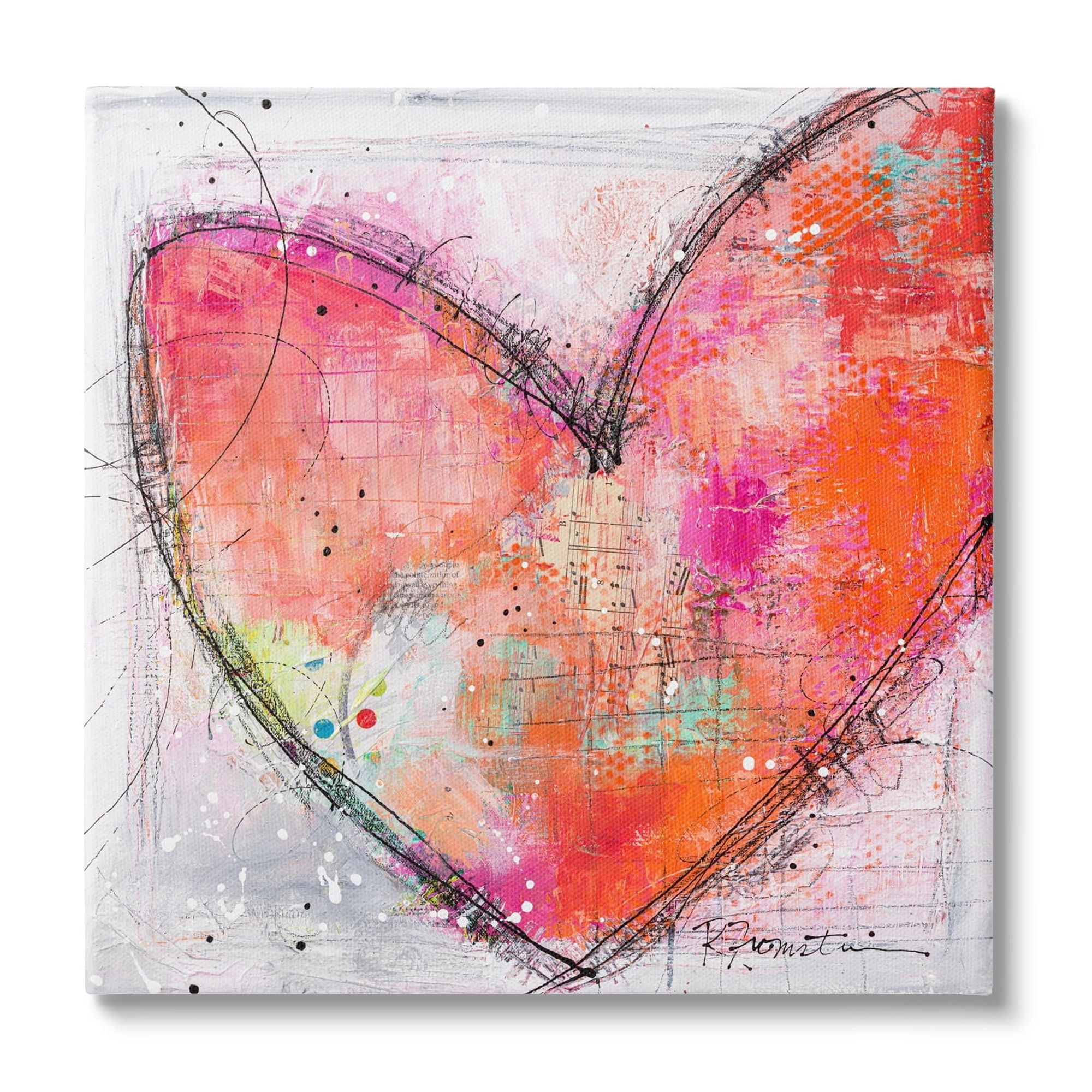 Stupell Industries Red Paint Splatter Heart Black Hatching Design Canvas Wall Art, 17 x 17, Design by Ruth Fromstein