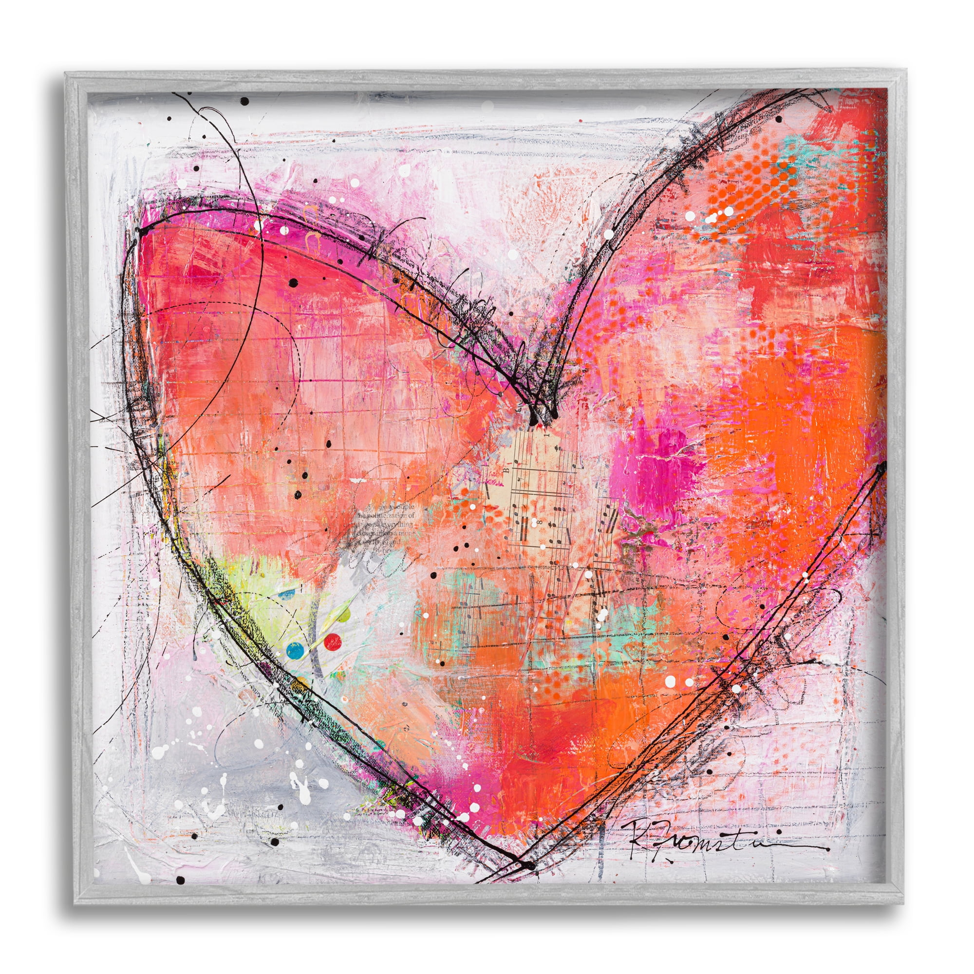 Stupell Industries Red Paint Splatter Heart Black Hatching Design Framed Wall Art, 12 x 12, Design by Ruth Fromstein