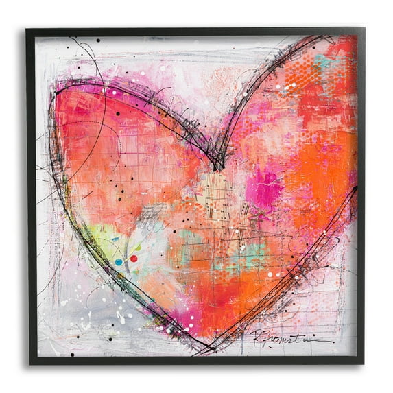 Stupell Industries Red Paint Splatter Heart Black Hatching Design Framed Wall Art, 12 x 12, Design by Ruth Fromstein