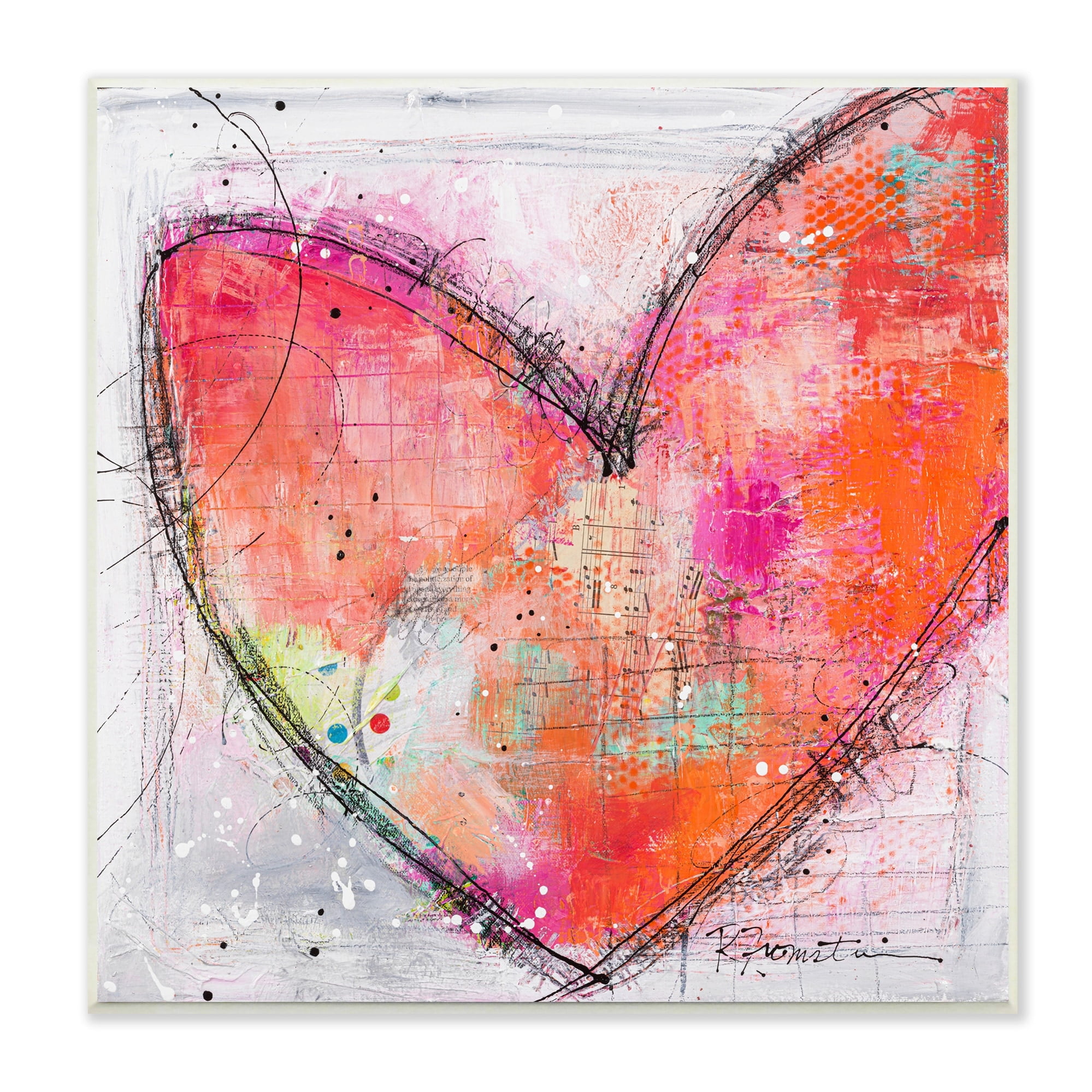 Stupell Industries Red Paint Splatter Heart Black Hatching Design Wood Wall Art, 12 x 12, Design by Ruth Fromstein