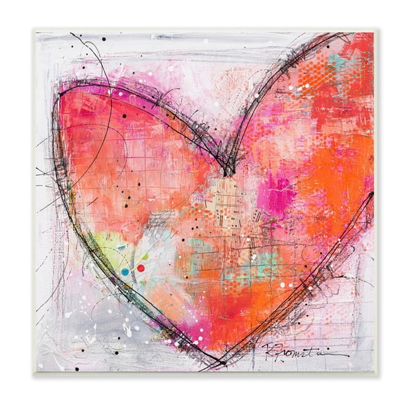 Stupell Industries Red Paint Splatter Heart Black Hatching Design Wood Wall Art, 12 x 12, Design by Ruth Fromstein