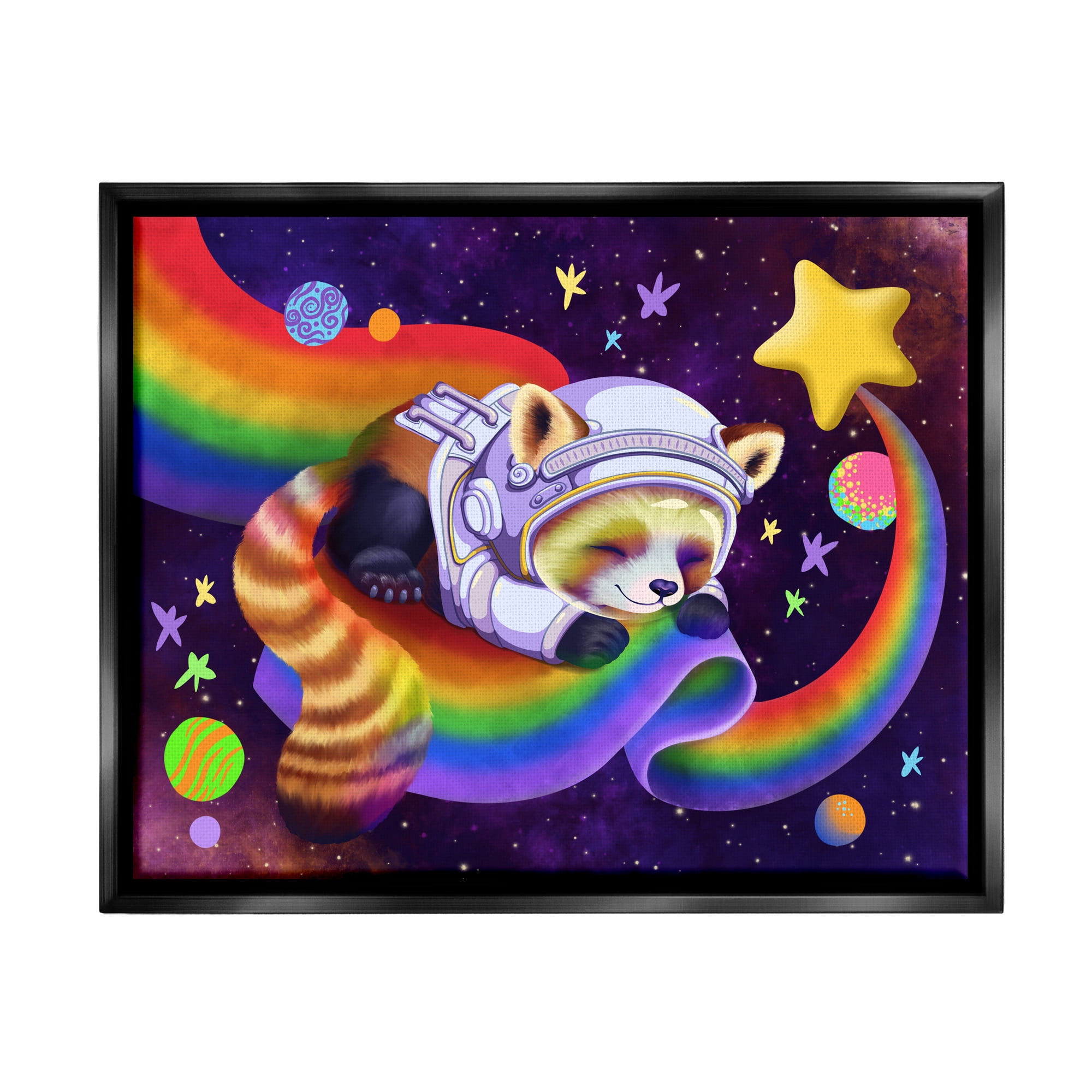 Stupell Industries Red Panda Rainbow Animals & Insects Painting Black Floater Framed Canvas Art Print Wall Art, 31 x 25