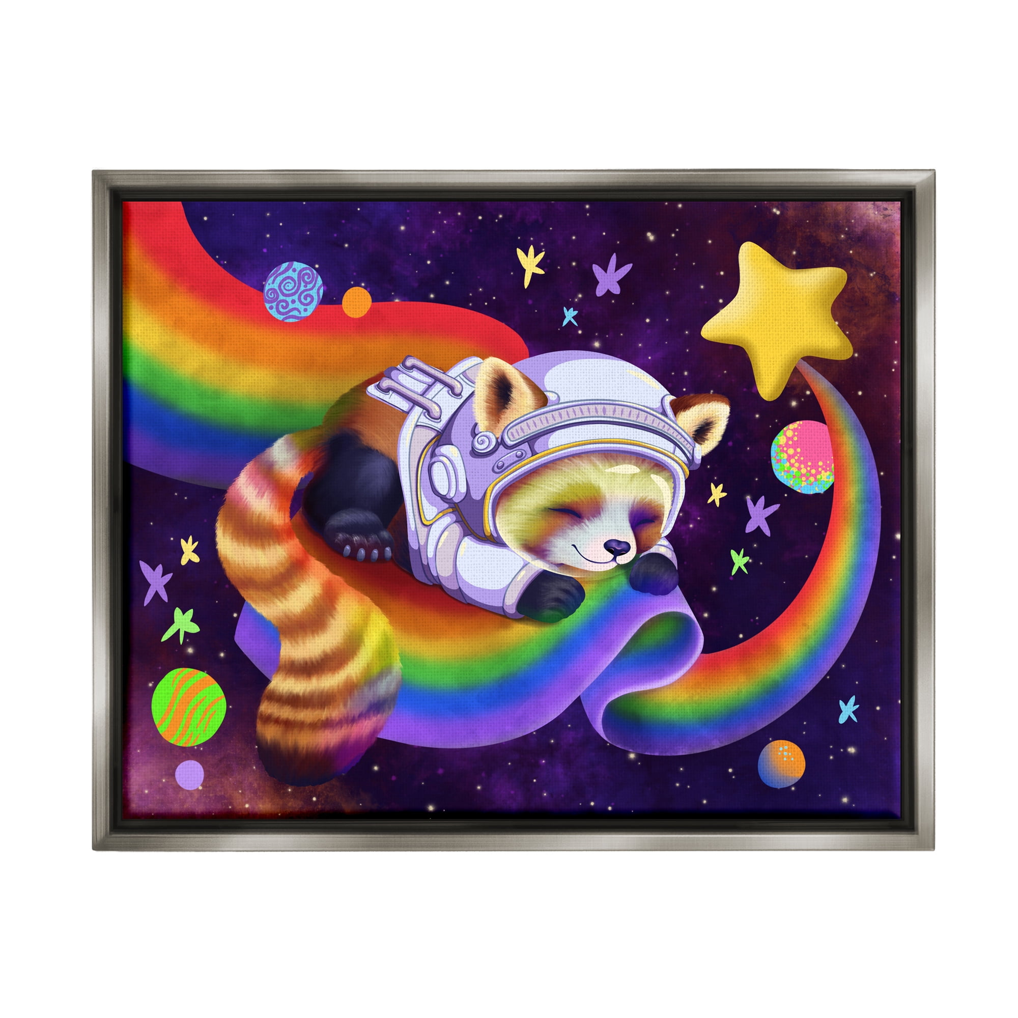 Stupell Industries Red Panda Rainbow Animals & Insects Painting Gray Floater Framed Canvas Art Print Wall Art, 31 x 25