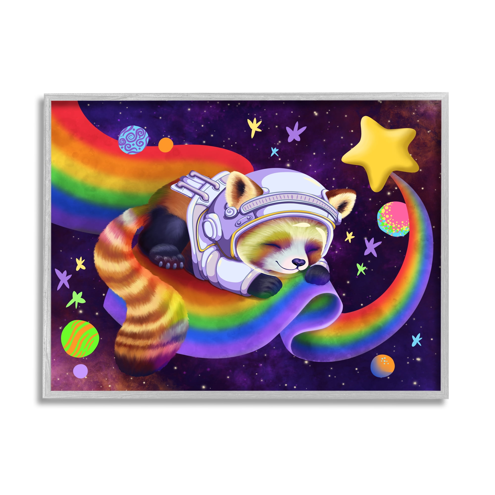 Stupell Industries Red Panda Rainbow Animals & Insects Painting Gray Framed Art Print Wall Art, 20 x 16