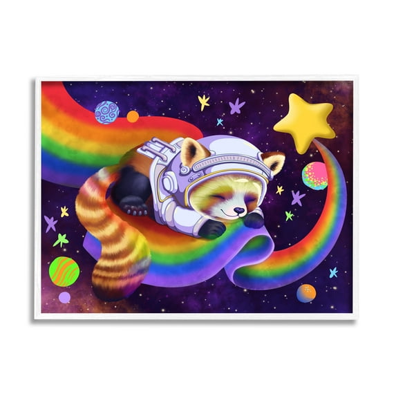 Stupell Industries Red Panda Rainbow Animals & Insects Painting White Framed Art Print Wall Art, 14 x 11