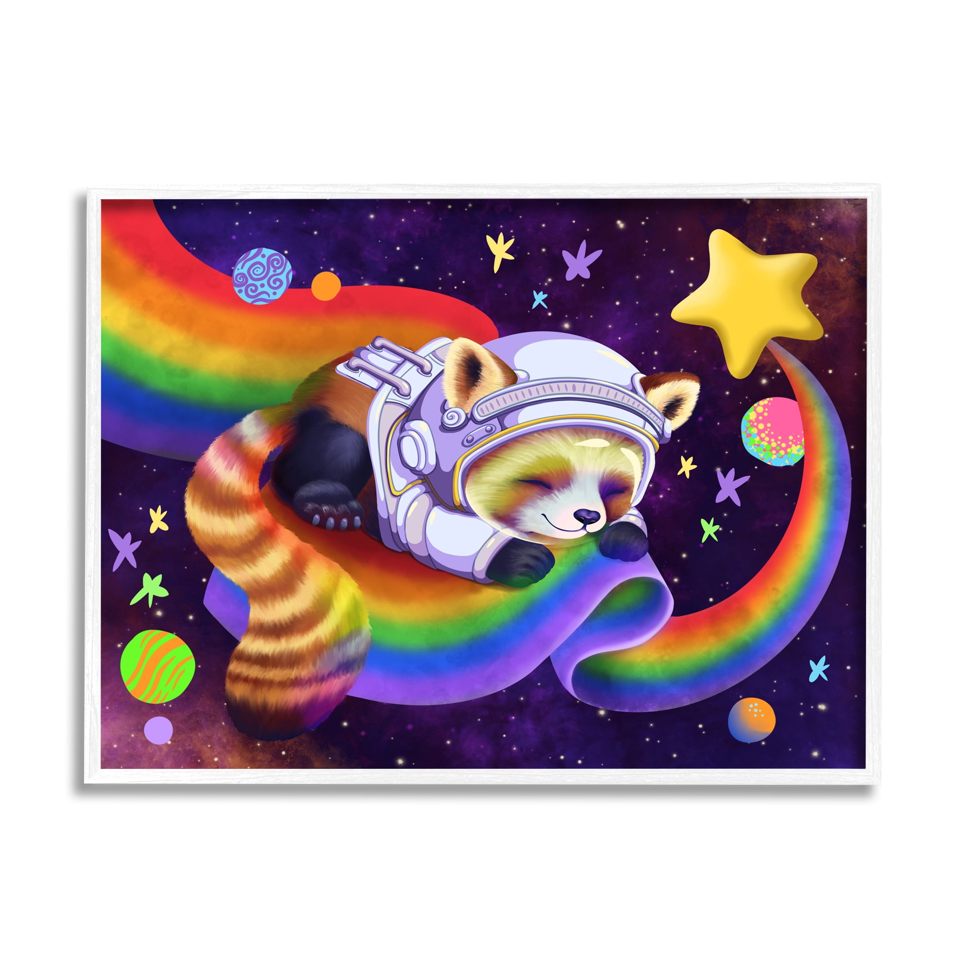 Stupell Industries Red Panda Rainbow Animals & Insects Painting White Framed Art Print Wall Art, 30 x 24