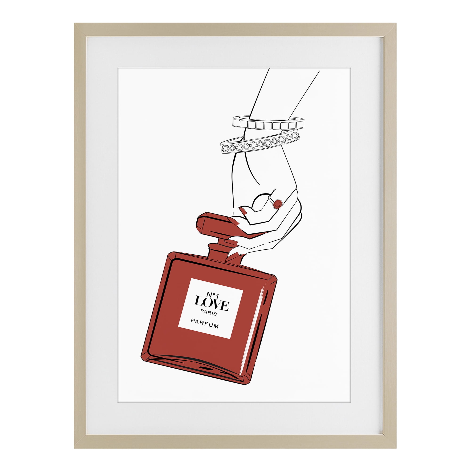 Stupell Industries Red Perfume In Hand Birch Framed Print Under Glass, design by Martina Pavlova