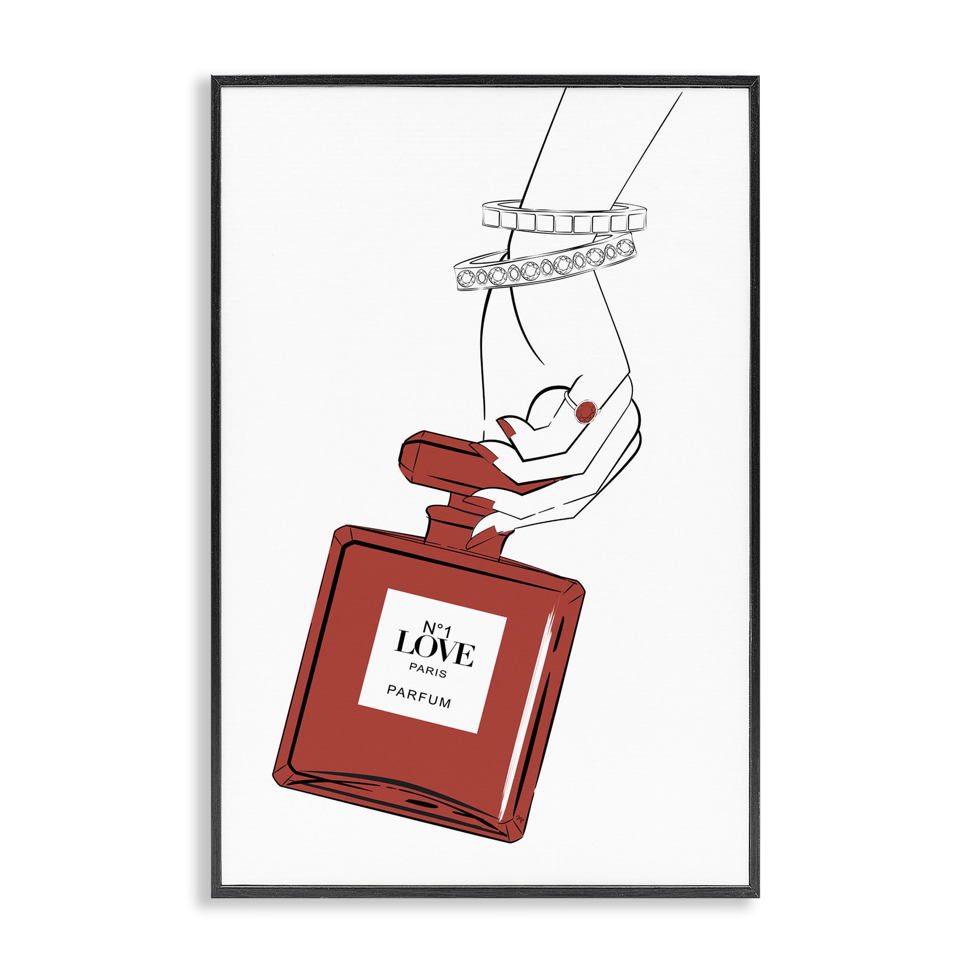 Stupell Industries Red Perfume In Hand Black Framed Giclee Art, design by Martina Pavlova