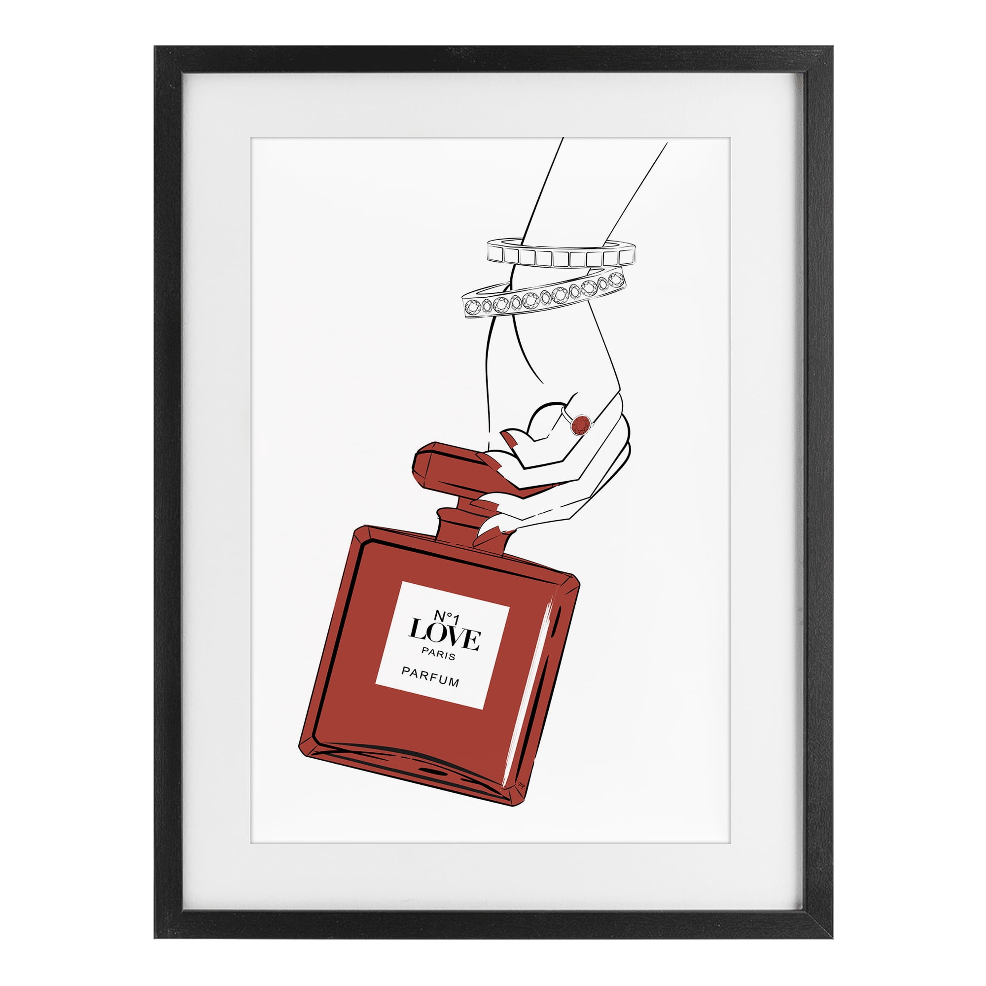 Stupell Industries Red Perfume In Hand Black Framed Print Under Glass, design by Martina Pavlova
