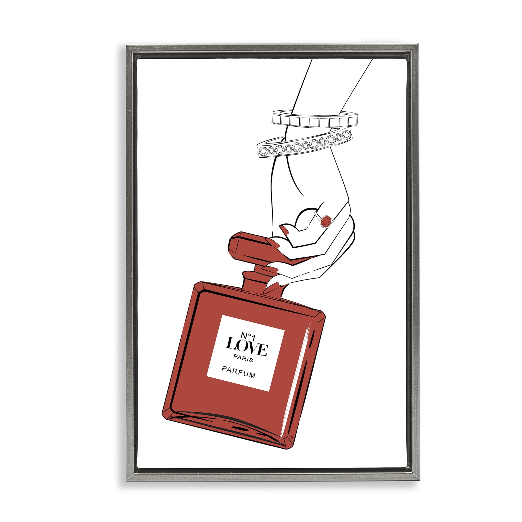 Stupell Industries Red Perfume In Hand Gray Framed Floater Canvas Wall Art, design by Martina Pavlova