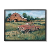 Stupell Industries Red Pickup Truck Rural Barn Farmland Painting Black Framed Art Print Wall Art, Design by Tim OToole