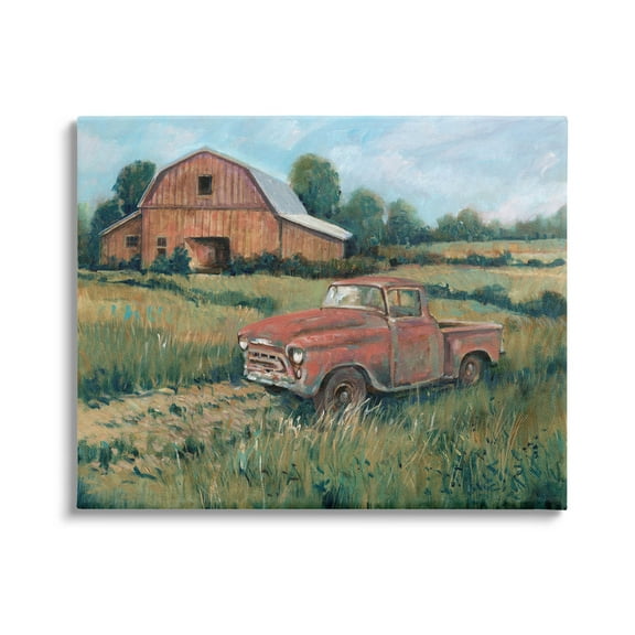 Stupell Industries Red Pickup Truck Rural Barn Farmland Painting Gallery Wrapped Canvas Print Wall Art, Design by Tim OToole