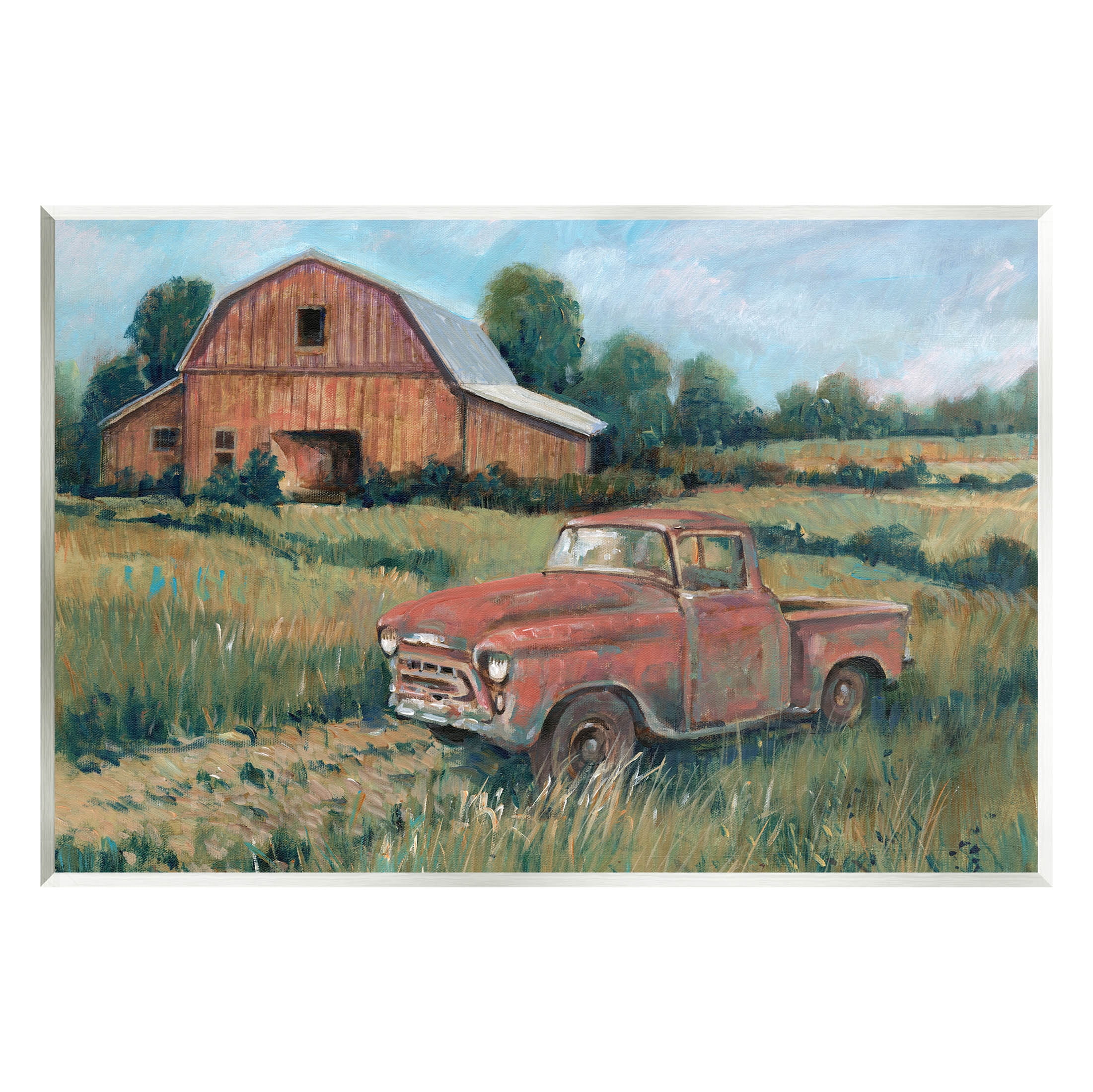 Stupell Industries Red Pickup Truck Rural Barn Farmland Painting Unframed Art Print Wall Art, Design by Tim OToole