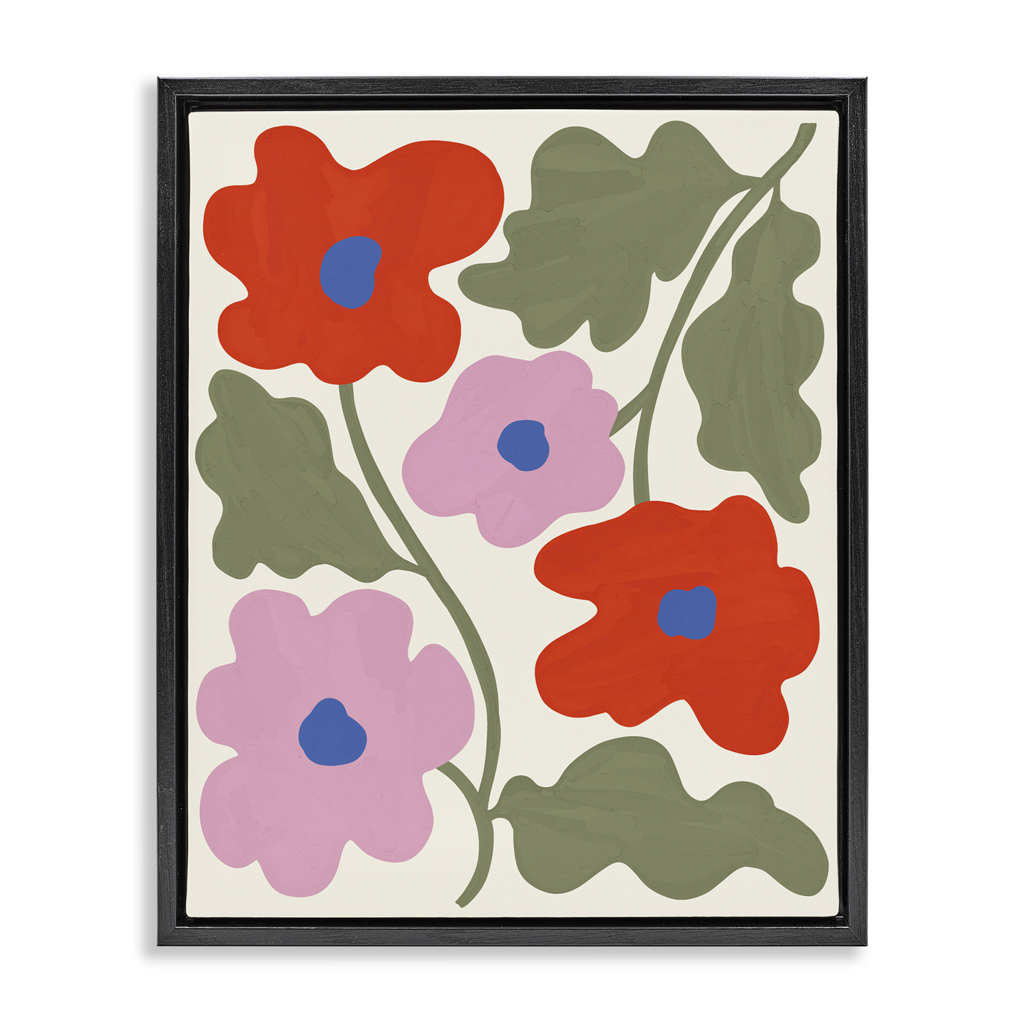 Stupell Industries Red & Pink Bold Flowers Plants & Flowers Painting Black Floater Framed Canvas Art Print Wall Art, 17 x 21