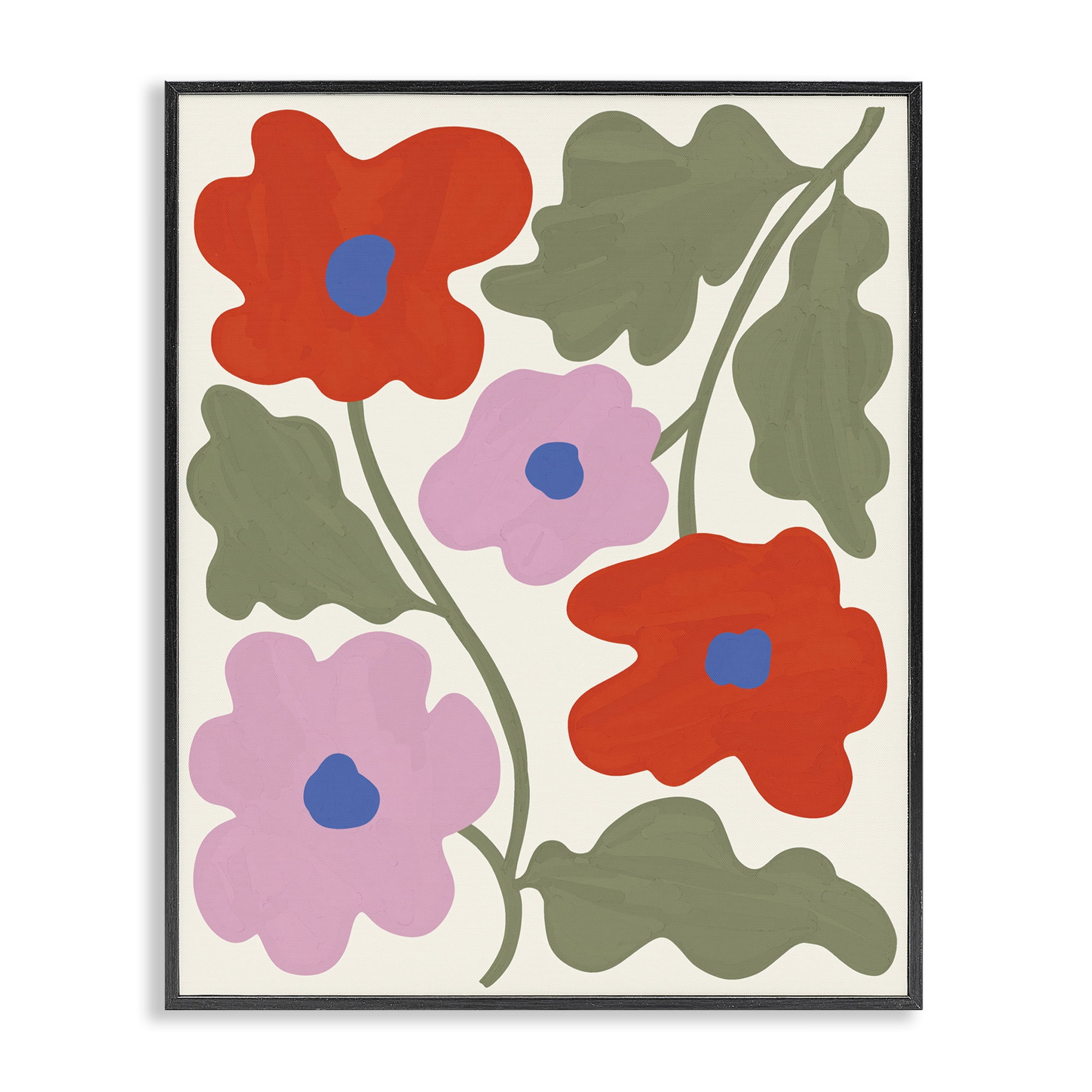 Stupell Industries Red & Pink Bold Flowers Plants & Flowers Painting Black Framed Art Print Wall Art, 11 x 14