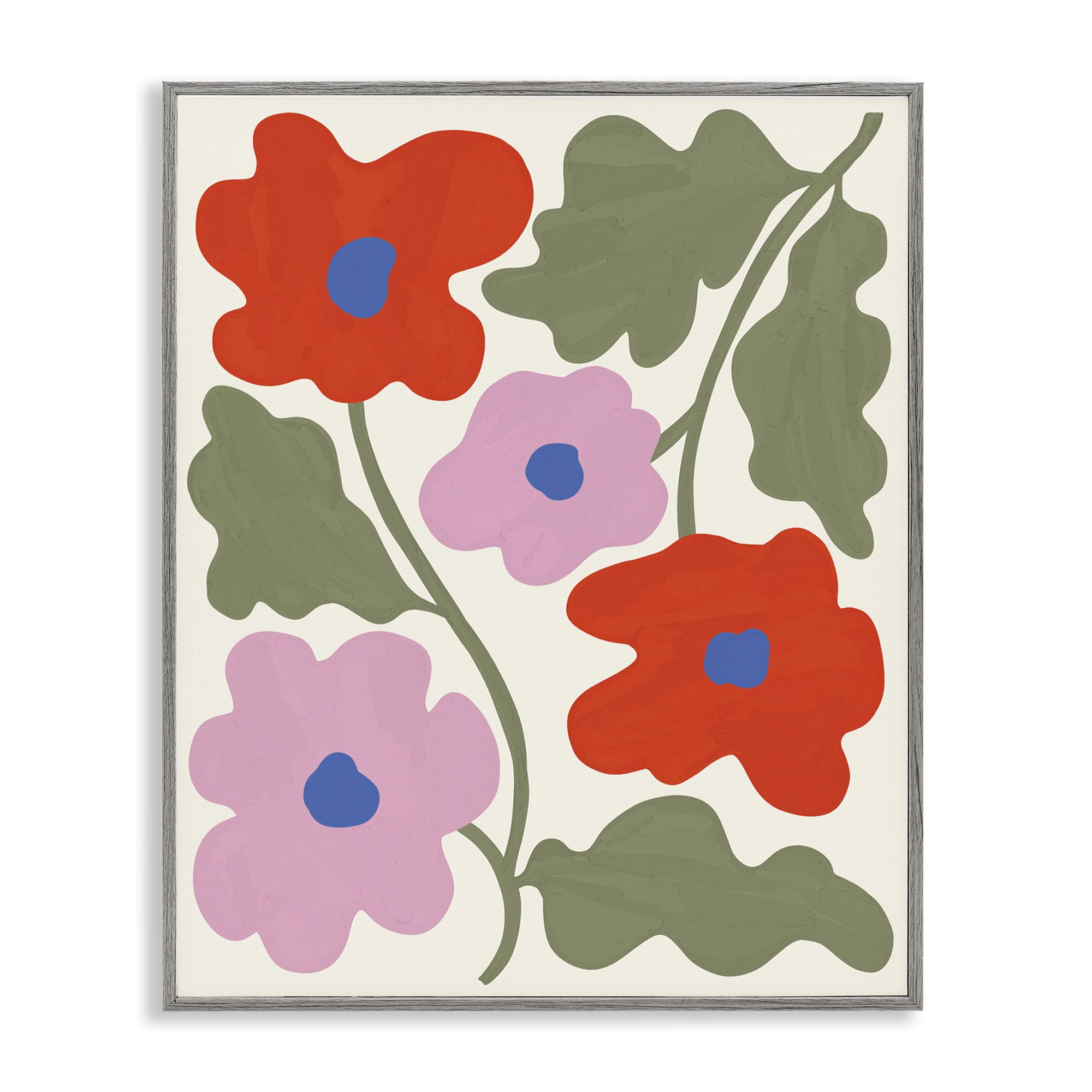 Stupell Industries Red & Pink Bold Flowers Plants & Flowers Painting Gray Framed Art Print Wall Art, 24 x 30