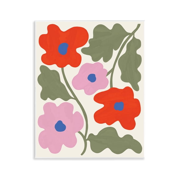 Stupell Industries Red & Pink Bold Flowers Plants & Flowers Painting Unframed Art Print Wall Art, 11 x 14