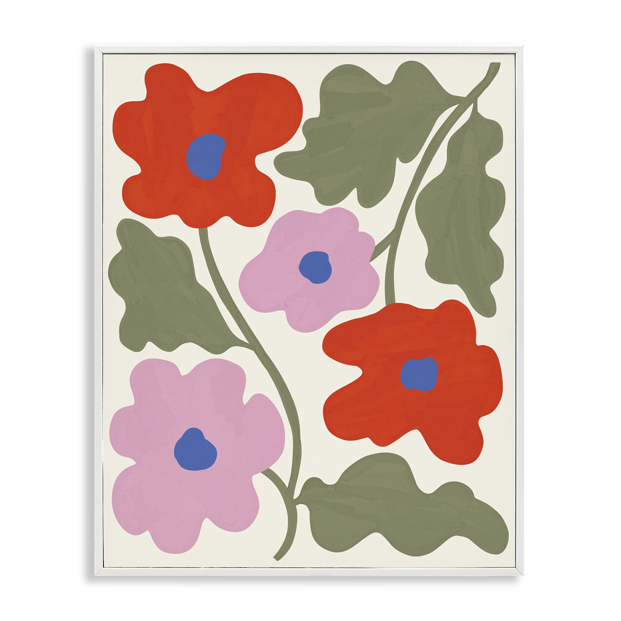 Stupell Industries Red & Pink Bold Flowers Plants & Flowers Painting White Framed Art Print Wall Art, 16 x 20