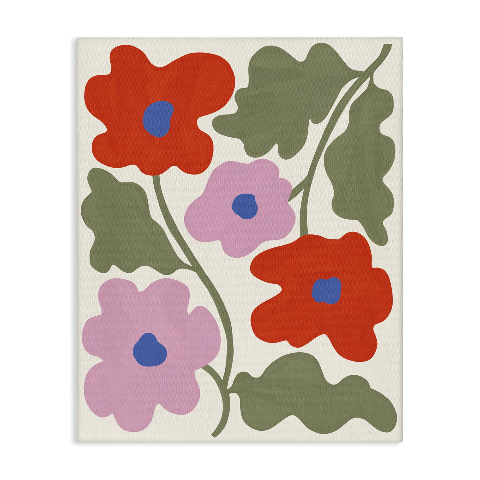 Stupell Industries Red & Pink Bold Flowers Plants & Flowers Painting Wrapped Canvas Art Print Wall Art, 24 x 30