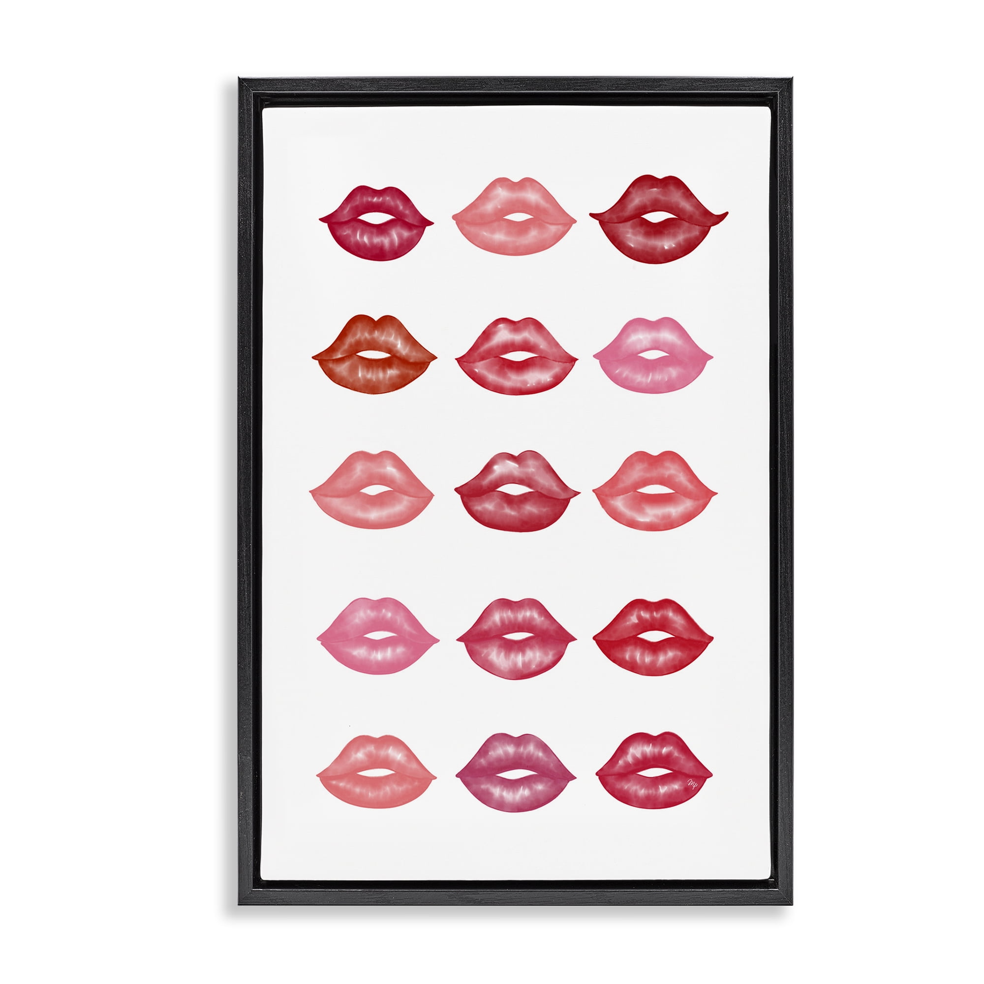 Stupell Industries Red & Pink Lips Beauty & Fashion Painting Black Floater Framed Art Print Wall Art, 21 x 31