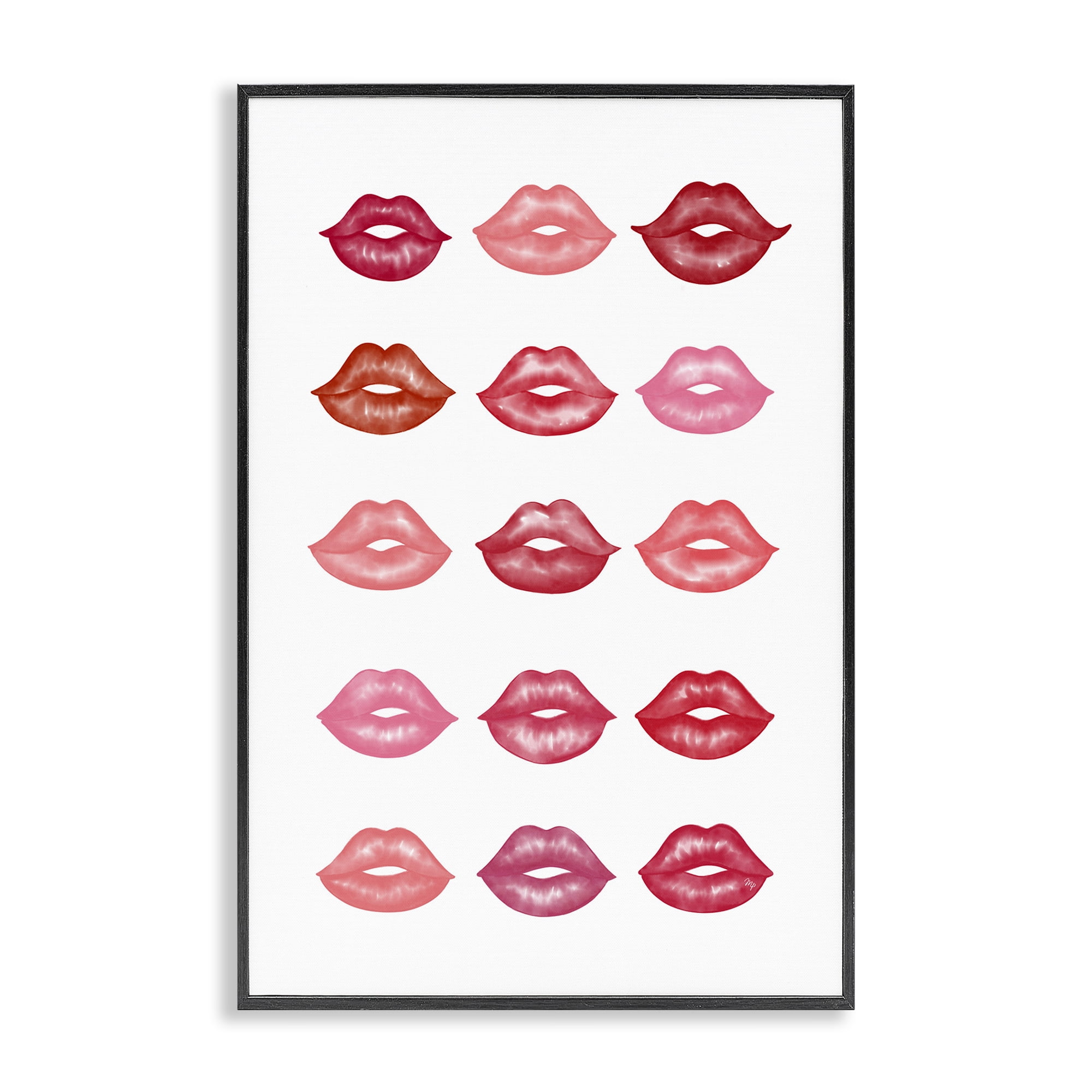 Stupell Industries Red & Pink Lips Beauty & Fashion Painting Black Framed Art Print Wall Art, 16 x 24