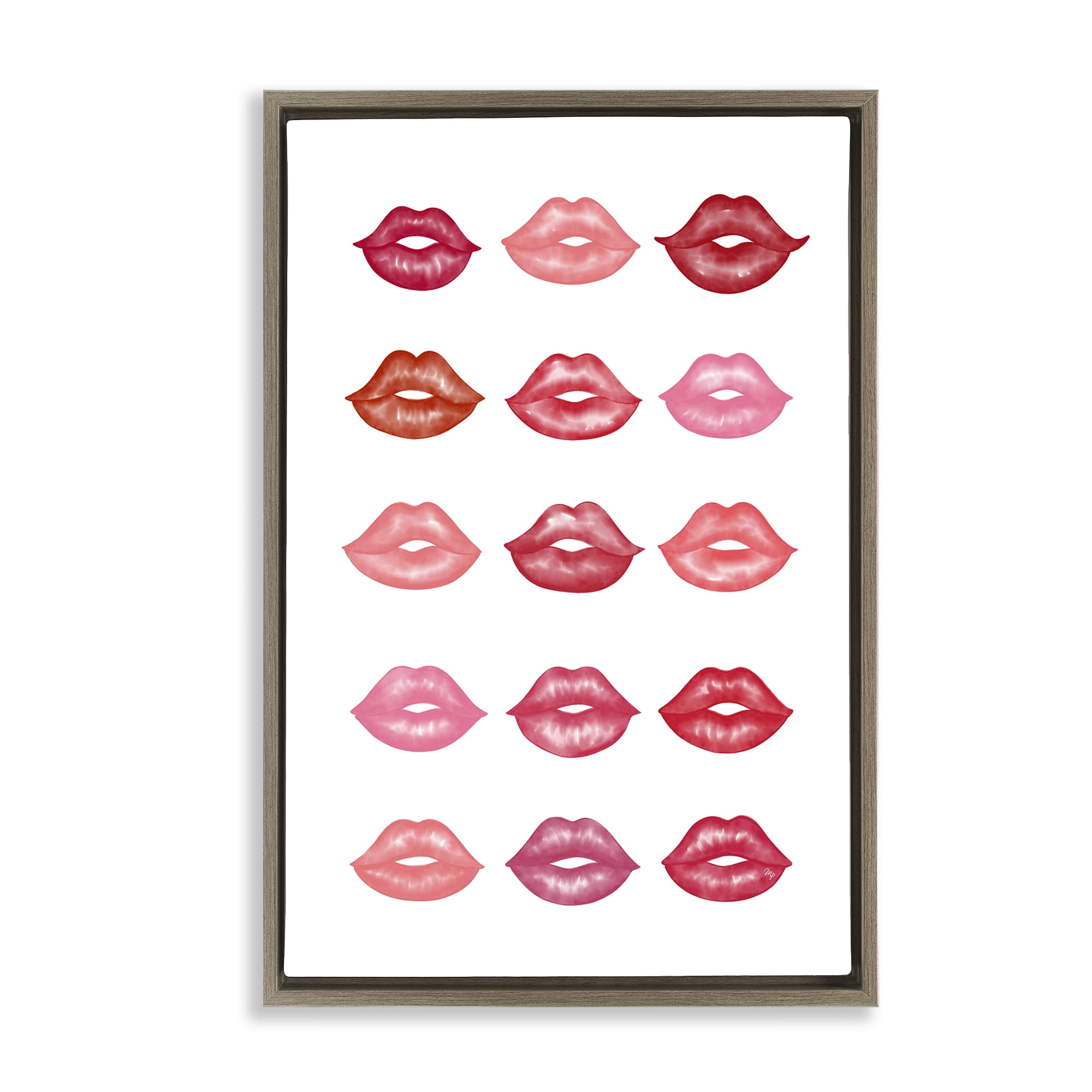 Stupell Industries Red & Pink Lips Beauty & Fashion Painting Brown Floater Framed Art Print Wall Art, 17 x 25