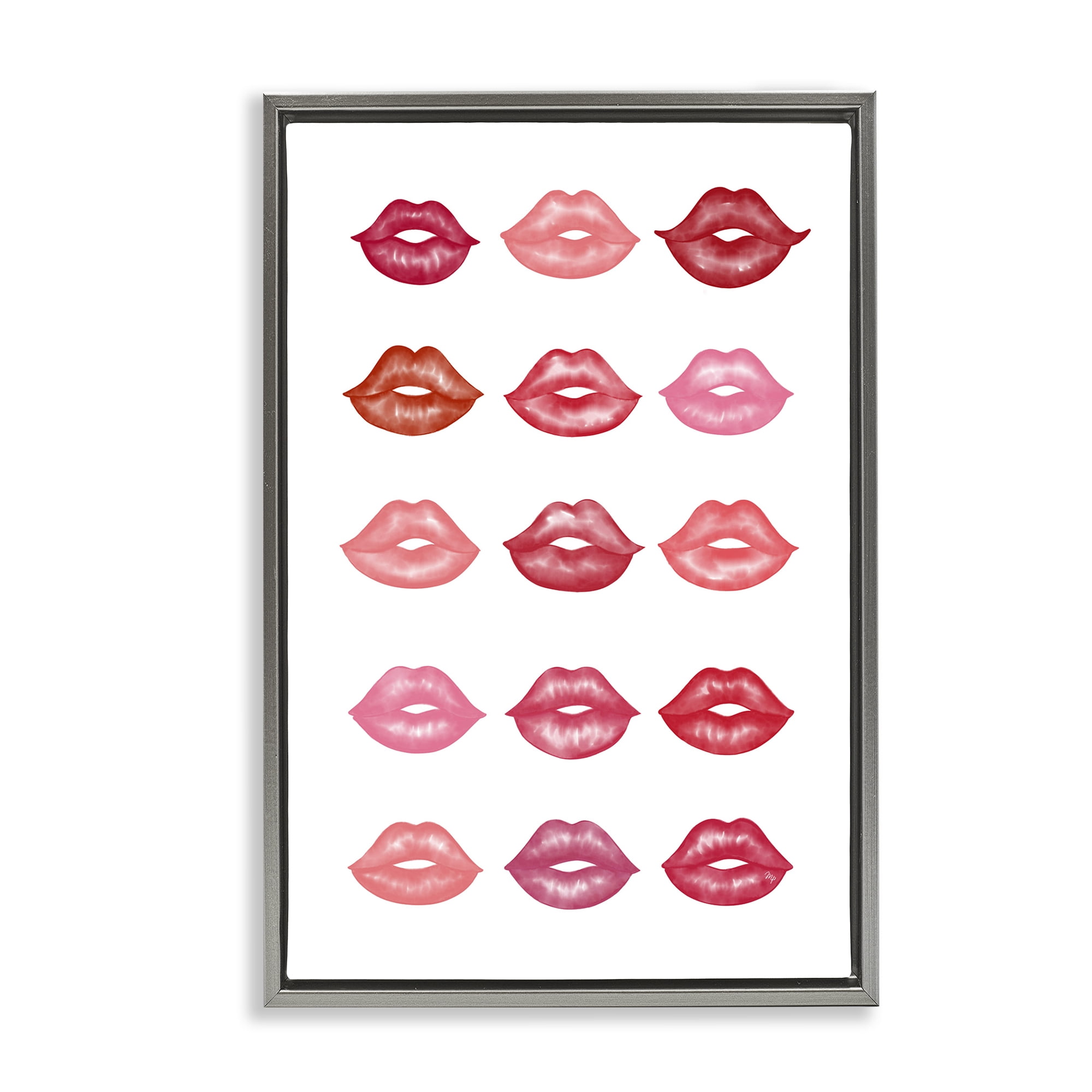 Stupell Industries Red & Pink Lips Beauty & Fashion Painting Gray Floater Framed Art Print Wall Art, 17 x 25