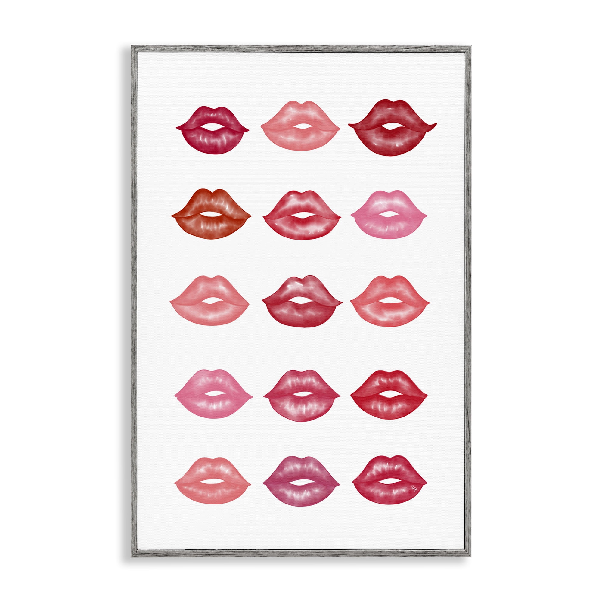 Stupell Industries Red & Pink Lips Beauty & Fashion Painting Gray Framed Art Print Wall Art, 20 x 30