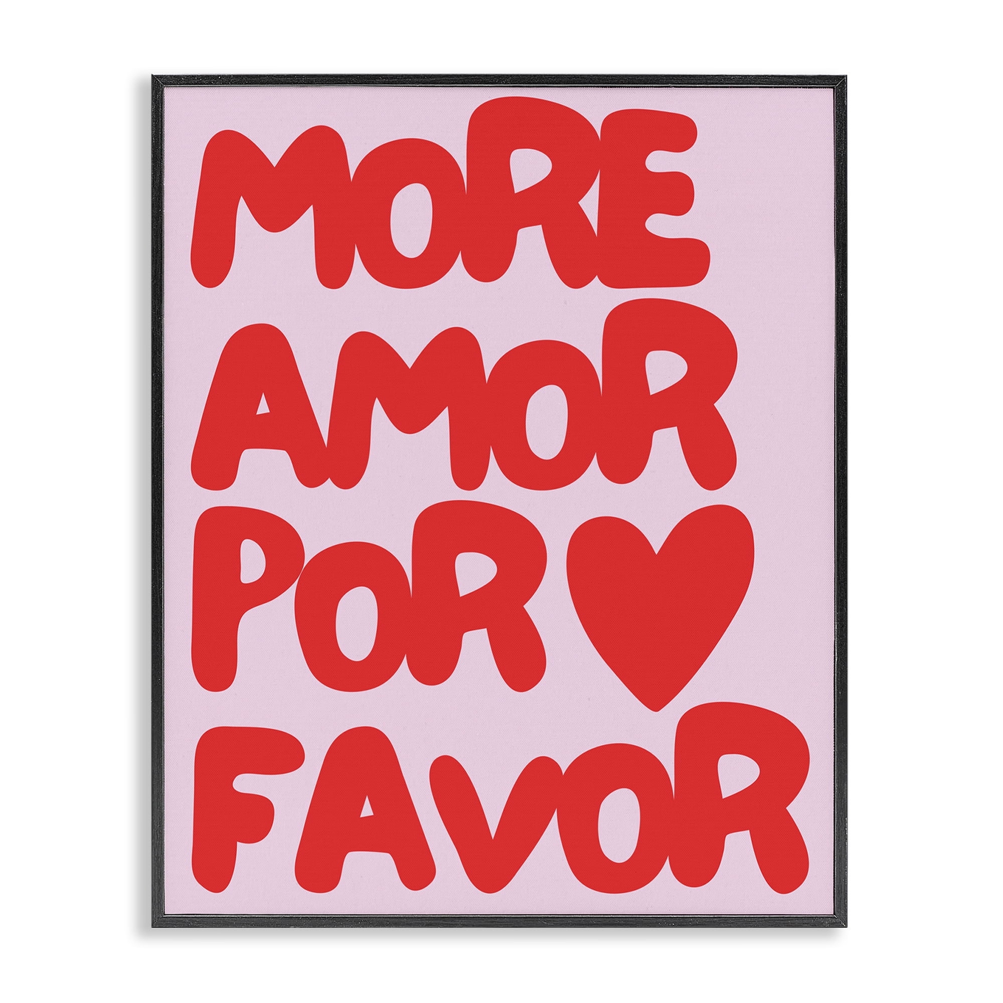 Stupell Industries Red & Pink More Amor Text & Numbers Painting Black Framed Art Print Wall Art, 24 x 30