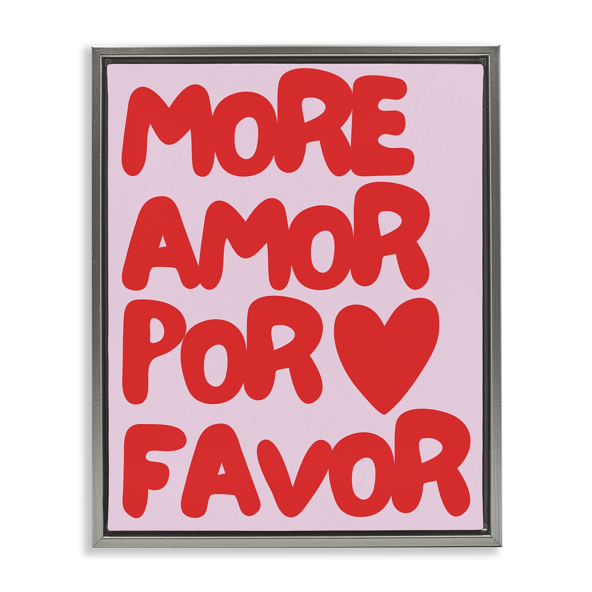 Stupell Industries Red & Pink More Amor Text & Numbers Painting Gray Floater Framed Canvas Art Print Wall Art, 17 x 21