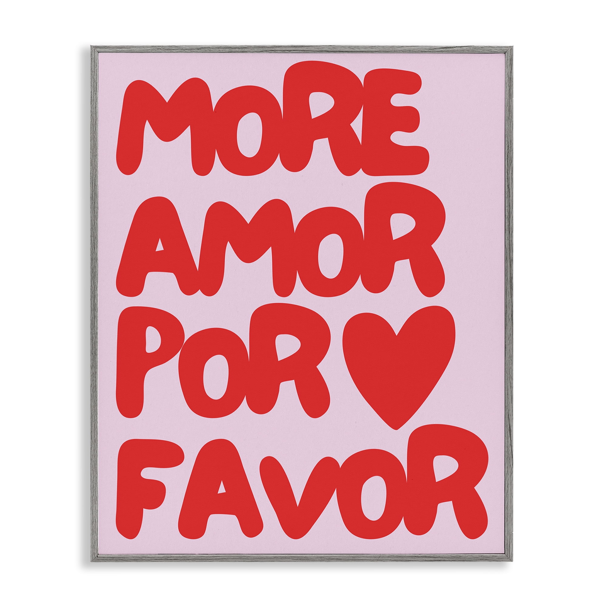 Stupell Industries Red & Pink More Amor Text & Numbers Painting Gray Framed Art Print Wall Art, 16 x 20