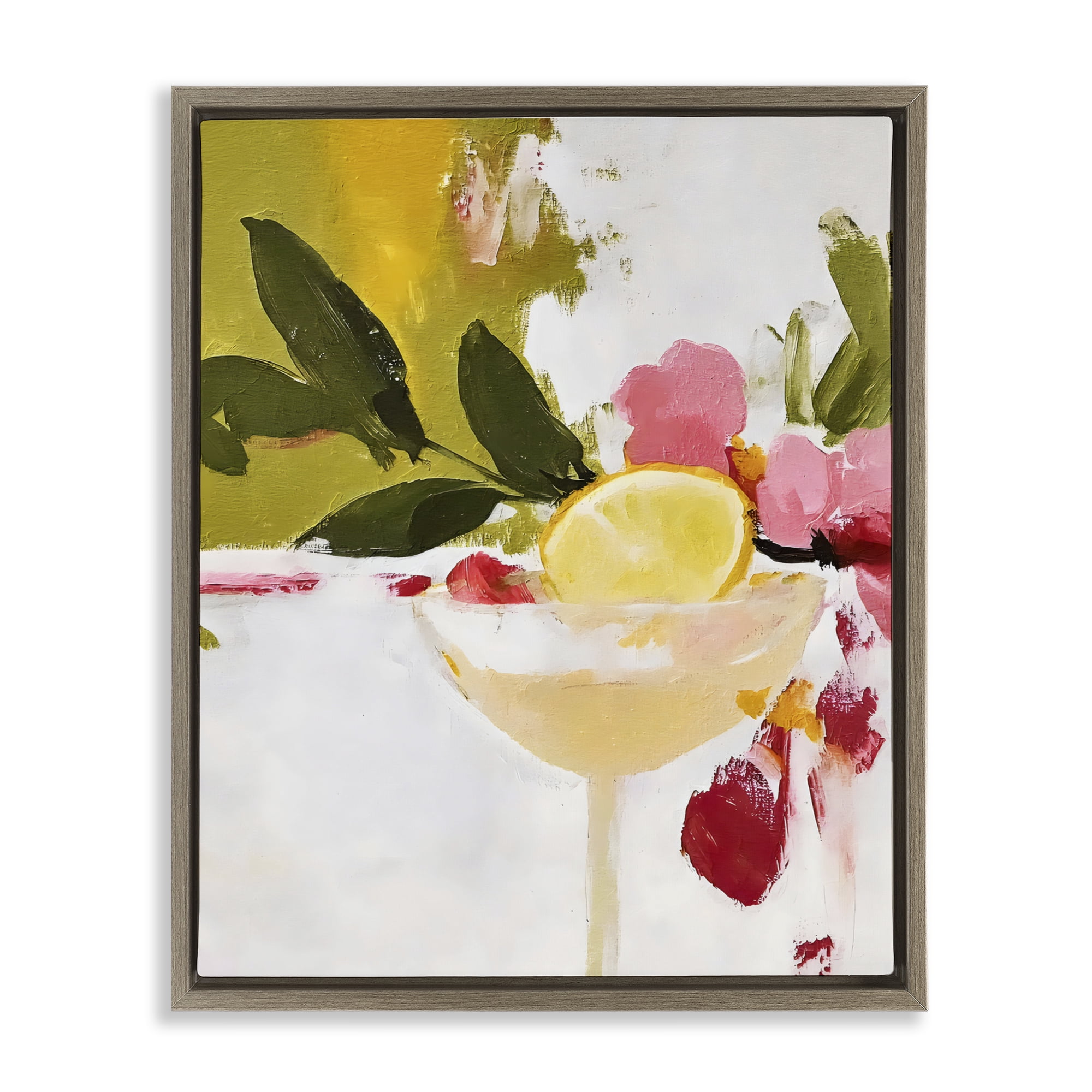 Stupell Industries Red & Pink with Lemons Brown Framed Floater Canvas Wall Art, design by Riley B