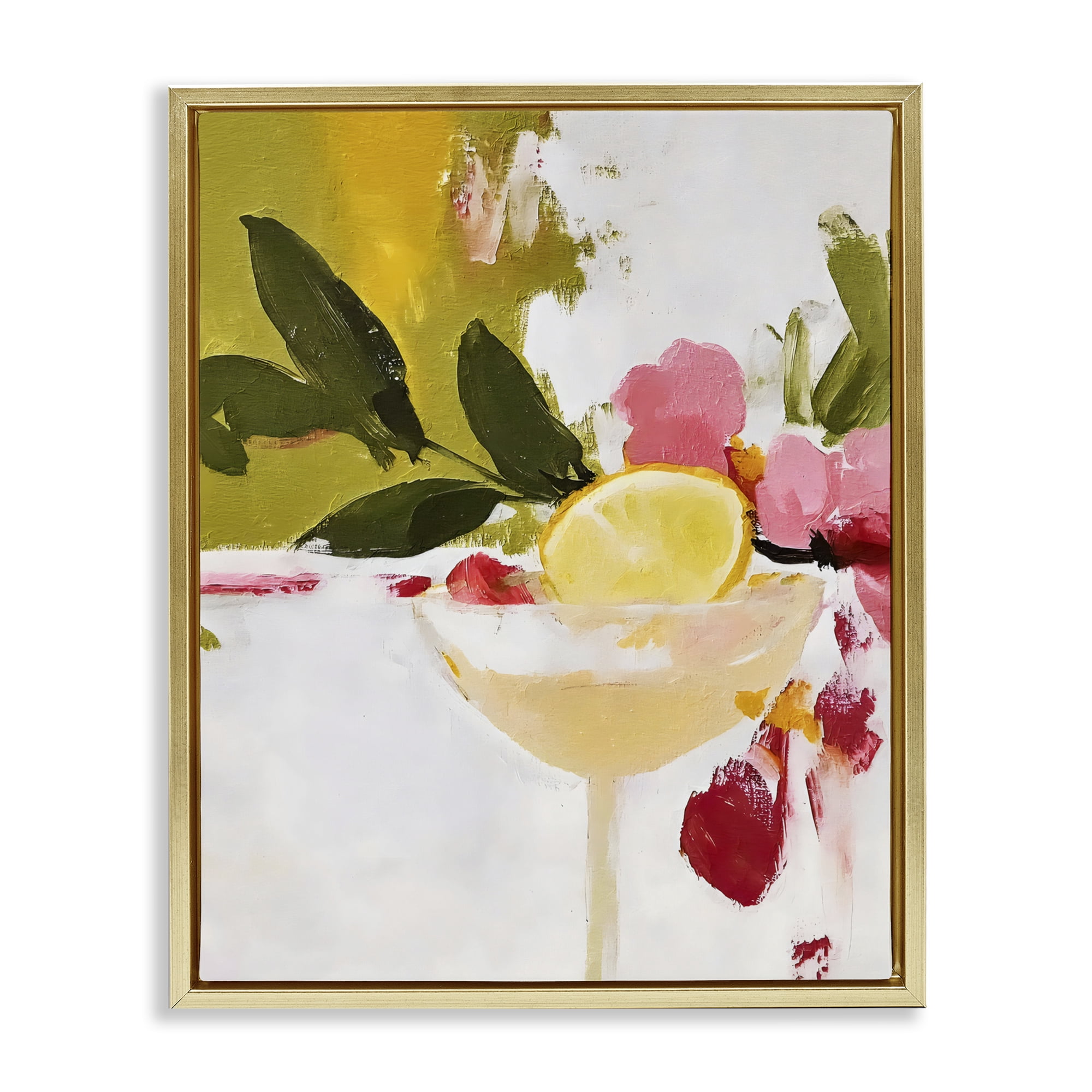Stupell Industries Red & Pink with Lemons Gold Framed Floater Canvas Wall Art, design by Riley B