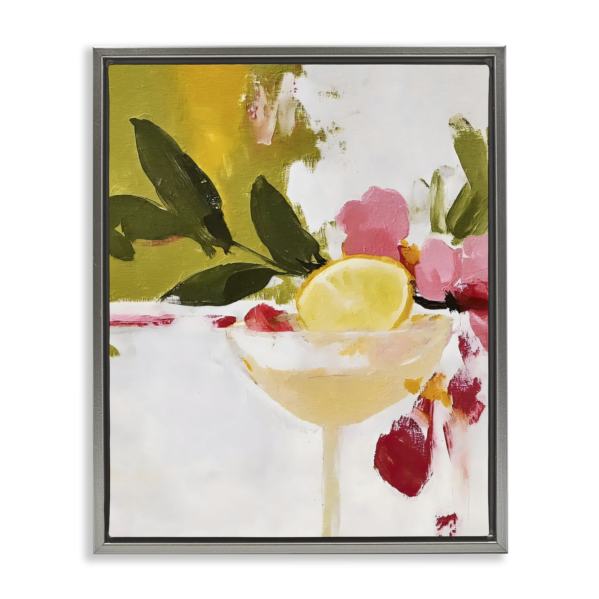 Stupell Industries Red & Pink with Lemons Gray Framed Floater Canvas Wall Art, design by Riley B