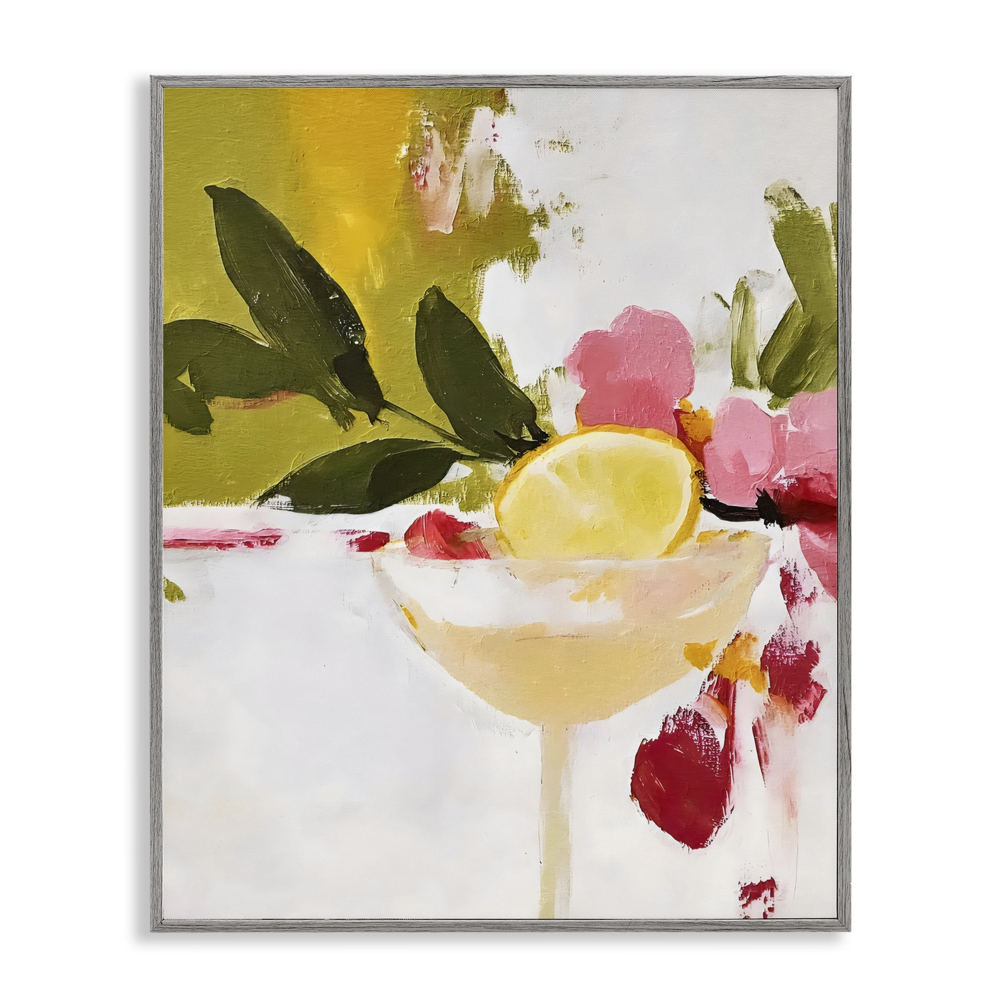 Stupell Industries Red & Pink with Lemons Gray Framed Giclee Art, design by Riley B