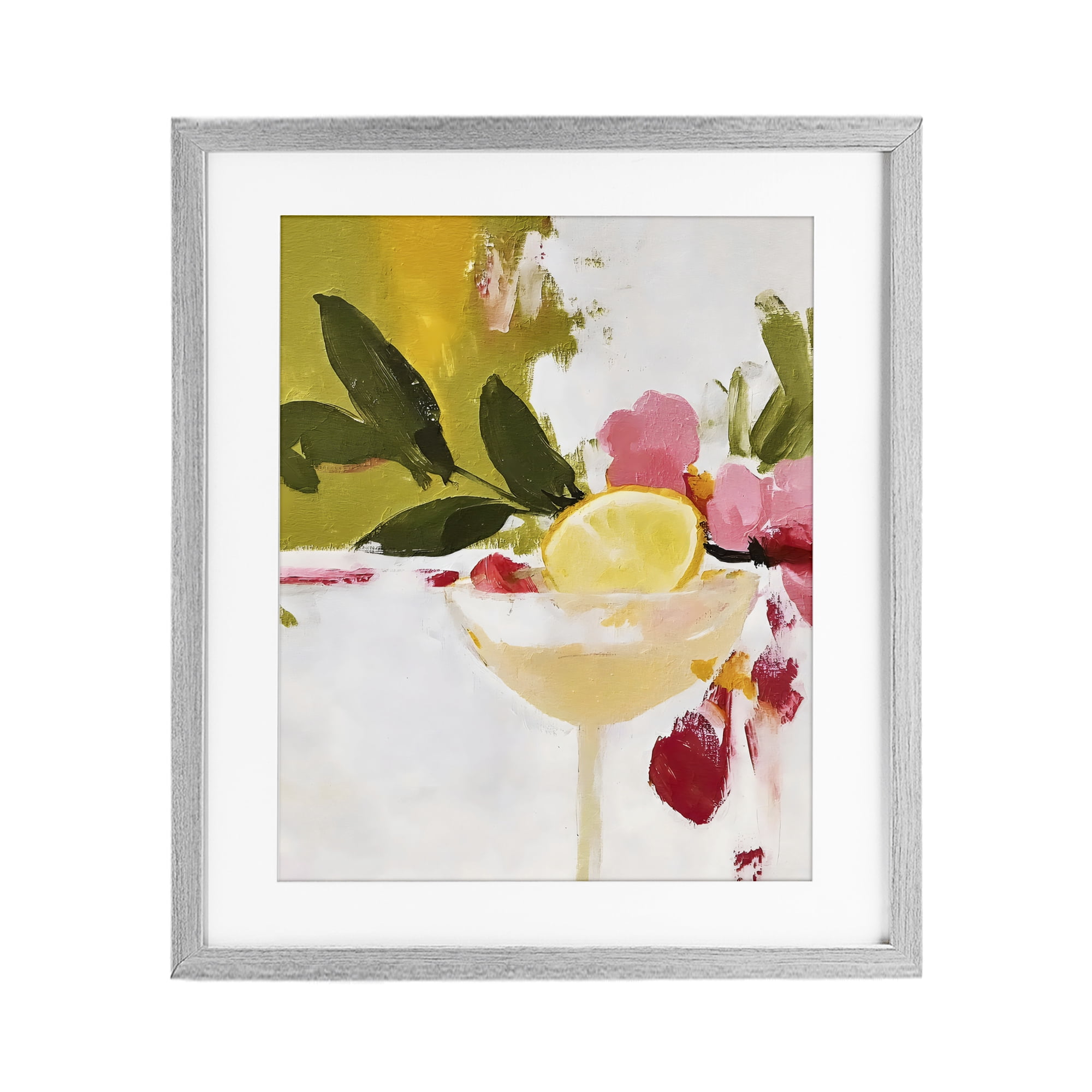 Stupell Industries Red & Pink with Lemons Gray Framed Print Under Glass, design by Riley B