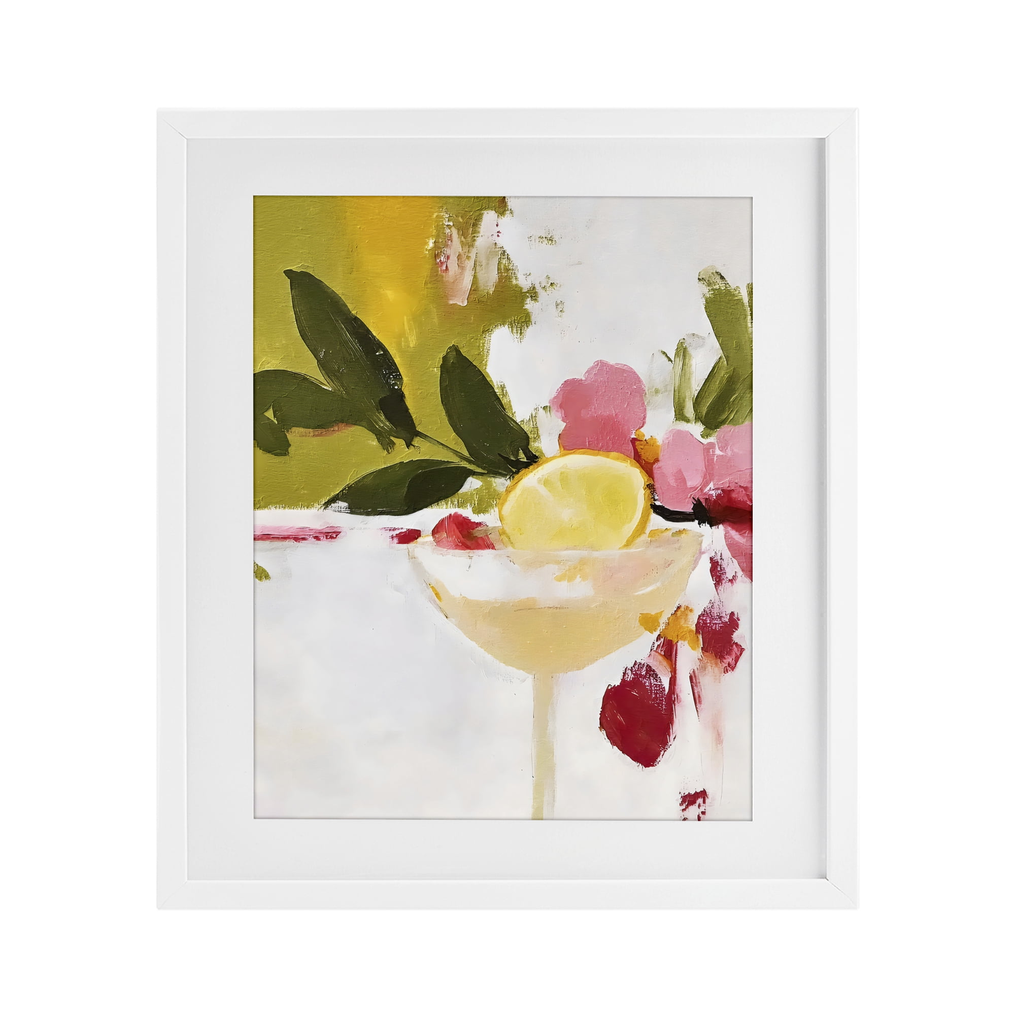 Stupell Industries Red & Pink with Lemons White Framed Print Under Glass, design by Riley B