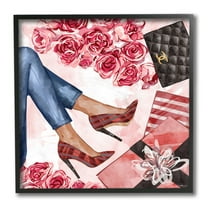 Stupell Industries Red Plaid Heels Pink Florals Wrapped Presents Black Framed, 12 x 12, Design by Ziwei Li