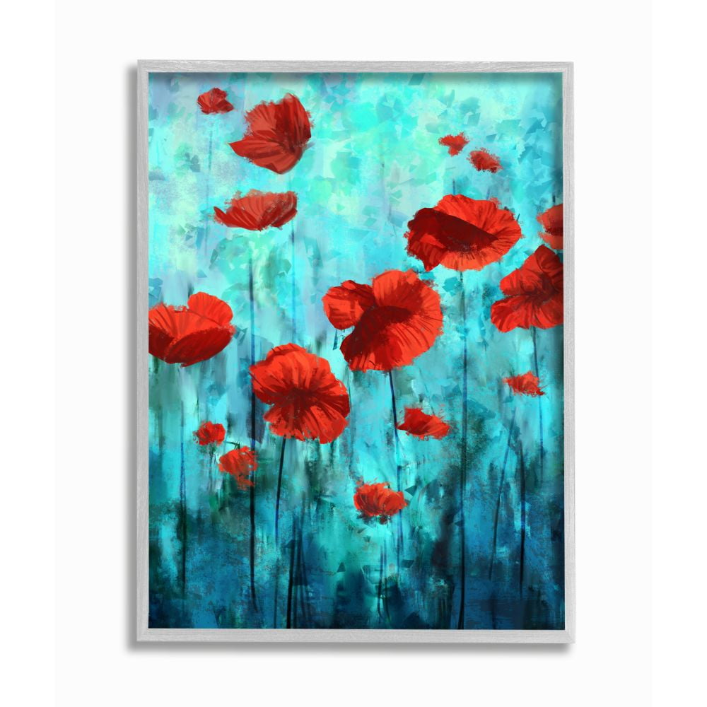 Stupell Industries Red Poppies Growing in Blue Sky Floral Design Designed by Ziwei Li