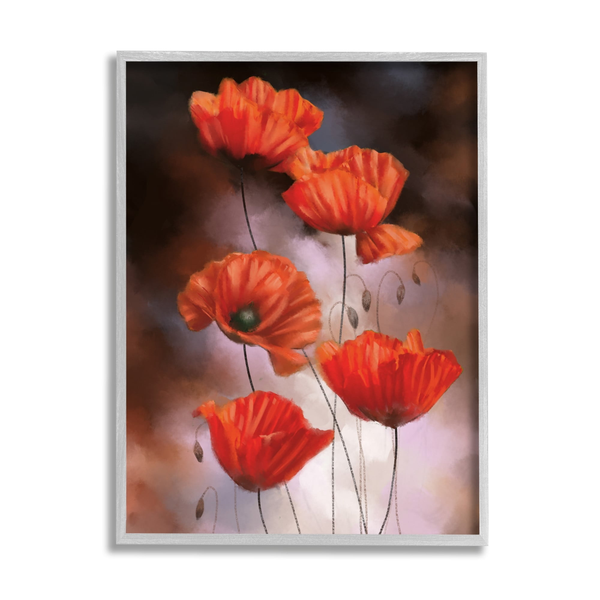 Stupell Industries Red Poppies Rising Vibrant Floral Blossoms Grey Framed, 16 x 20, Design by Ziwei Li