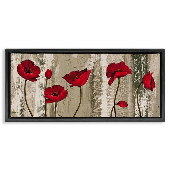 Stupell Industries Red Poppies Rustic Pattern Botanical & Floral Painting Black Floater Framed Canvas Art Print Wall Art, 25 x 11
