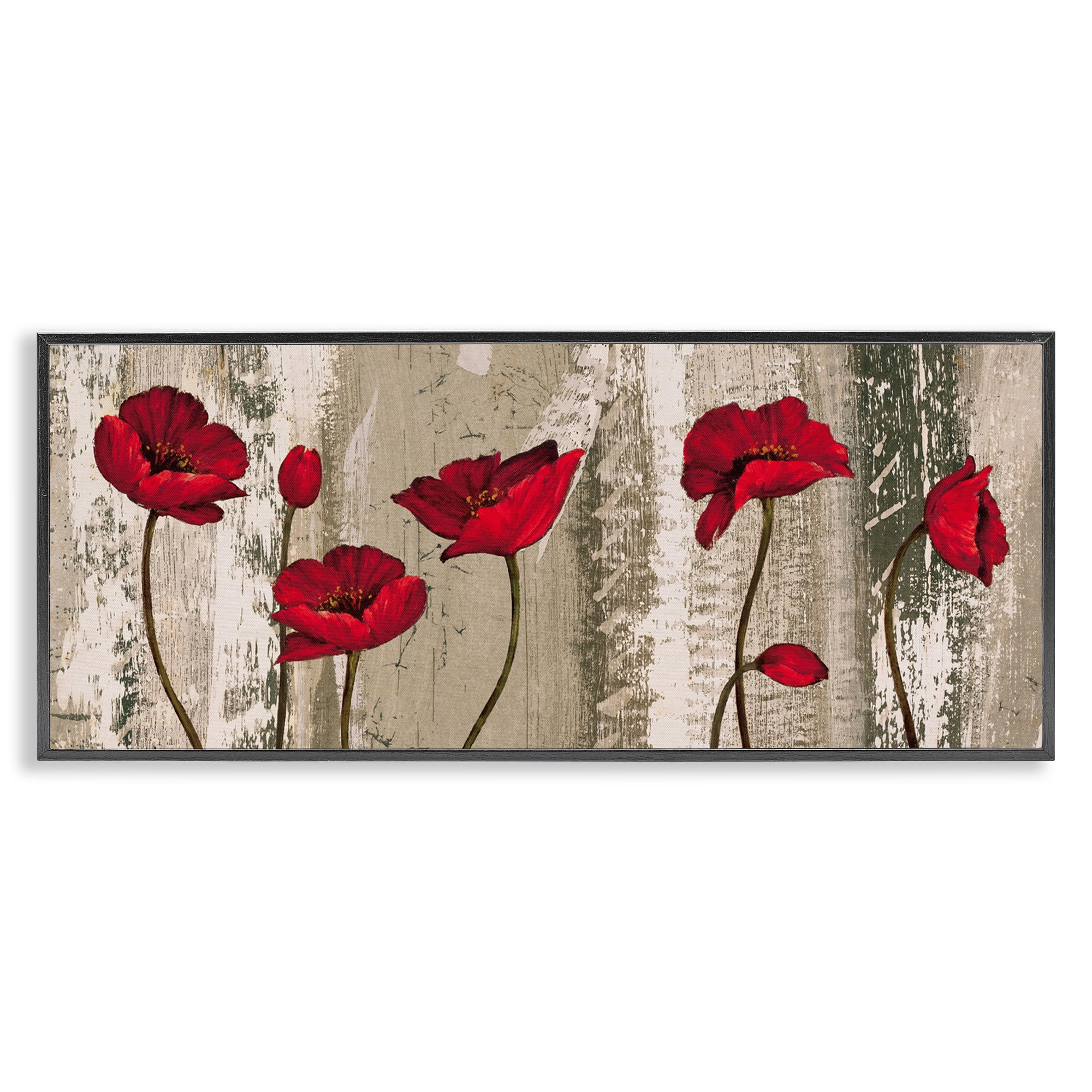 Stupell Industries Red Poppies Rustic Pattern Botanical & Floral Painting Black Framed Art Print Wall Art, 24 x 10