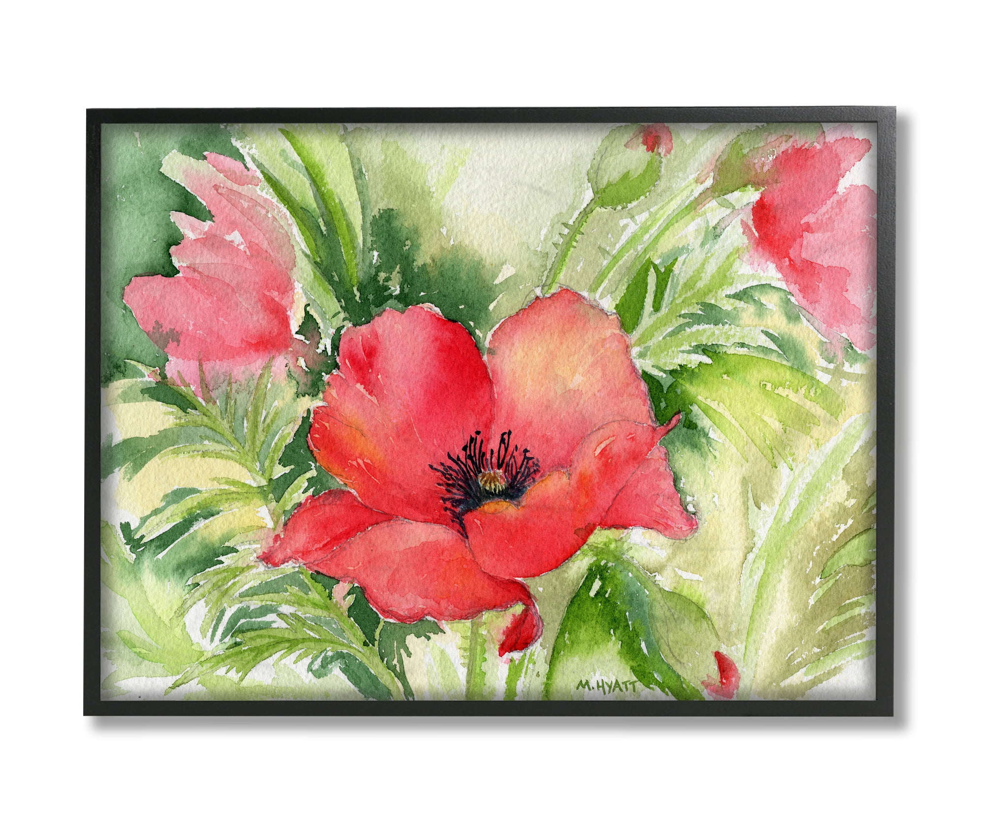 Stupell Industries Red Poppies Surrounded by Soft Greenery Black Framed, 16 x 20, Design by Melissa Hyatt LLC