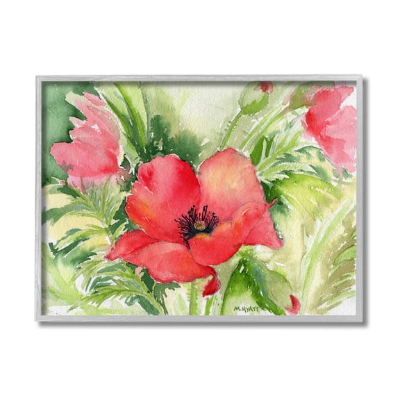 Stupell Industries Red Poppies Surrounded by Soft Greenery Grey Framed, 16 x 20, Design by Melissa Hyatt LLC