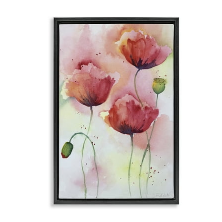 Stupell Industries Red Poppies with Speckles Floral Painting Black Floater Framed Canvas Art Print Wall Art, 17 x 25