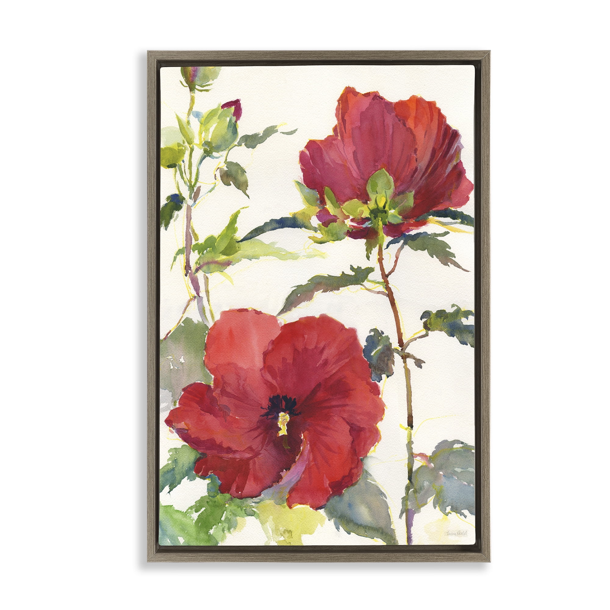 Stupell Industries Red Poppy Duo Botanical & Floral Painting Brown Floater Framed Art Print Wall Art, 17 x 25