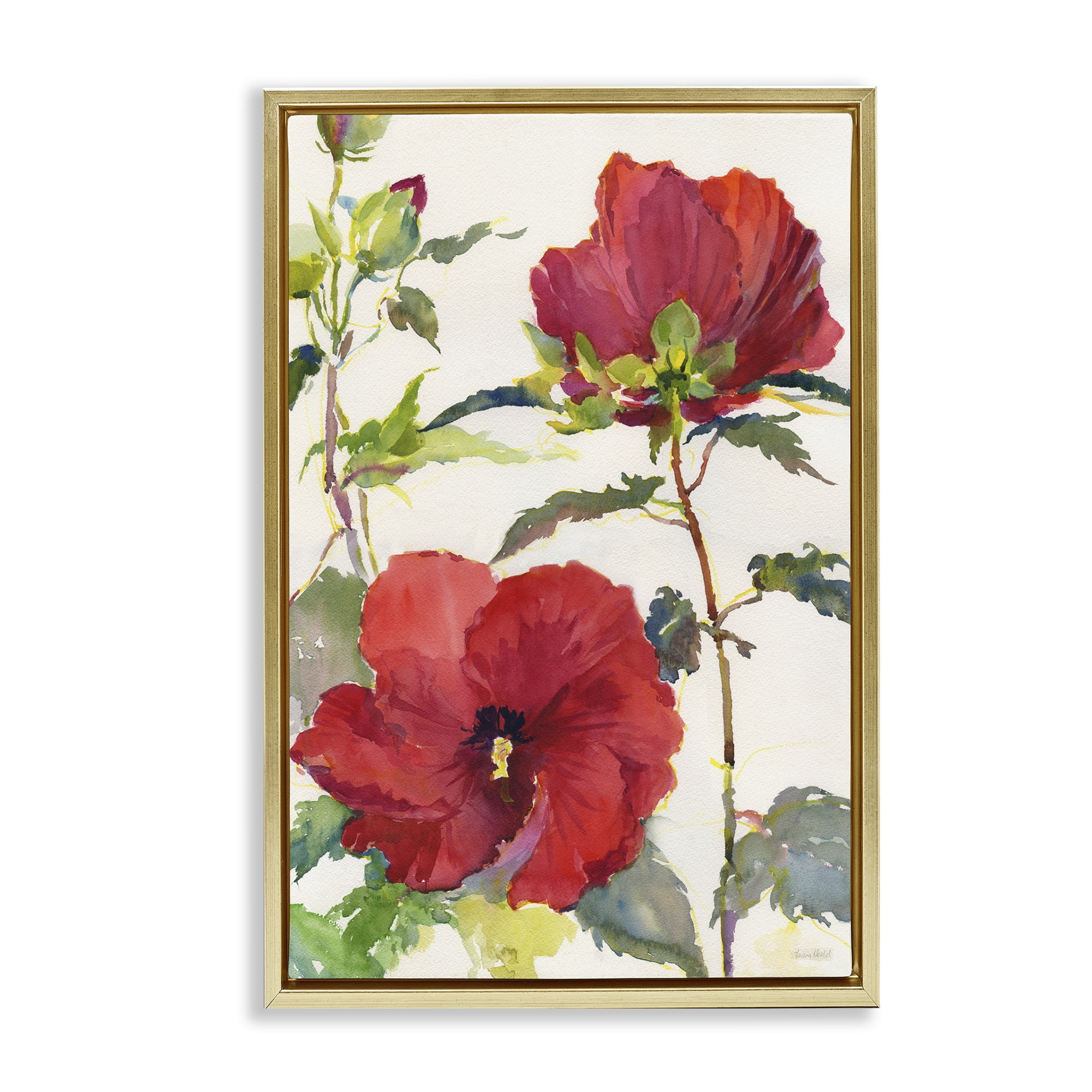 Stupell Industries Red Poppy Duo Botanical & Floral Painting Gold Floater Framed Art Print Wall Art, 21 x 31