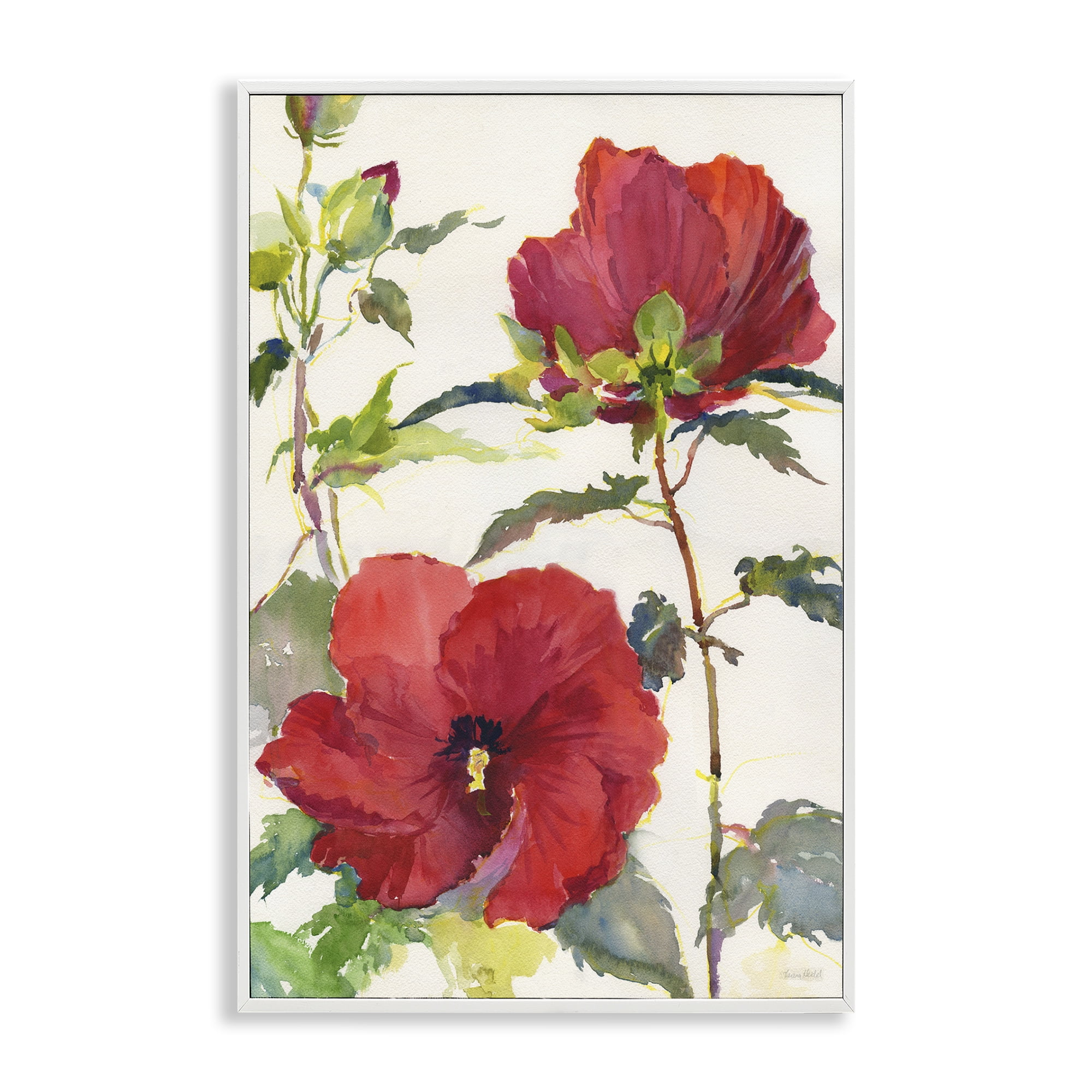 Stupell Industries Red Poppy Duo Botanical & Floral Painting White Framed Art Print Wall Art, 12 x 18