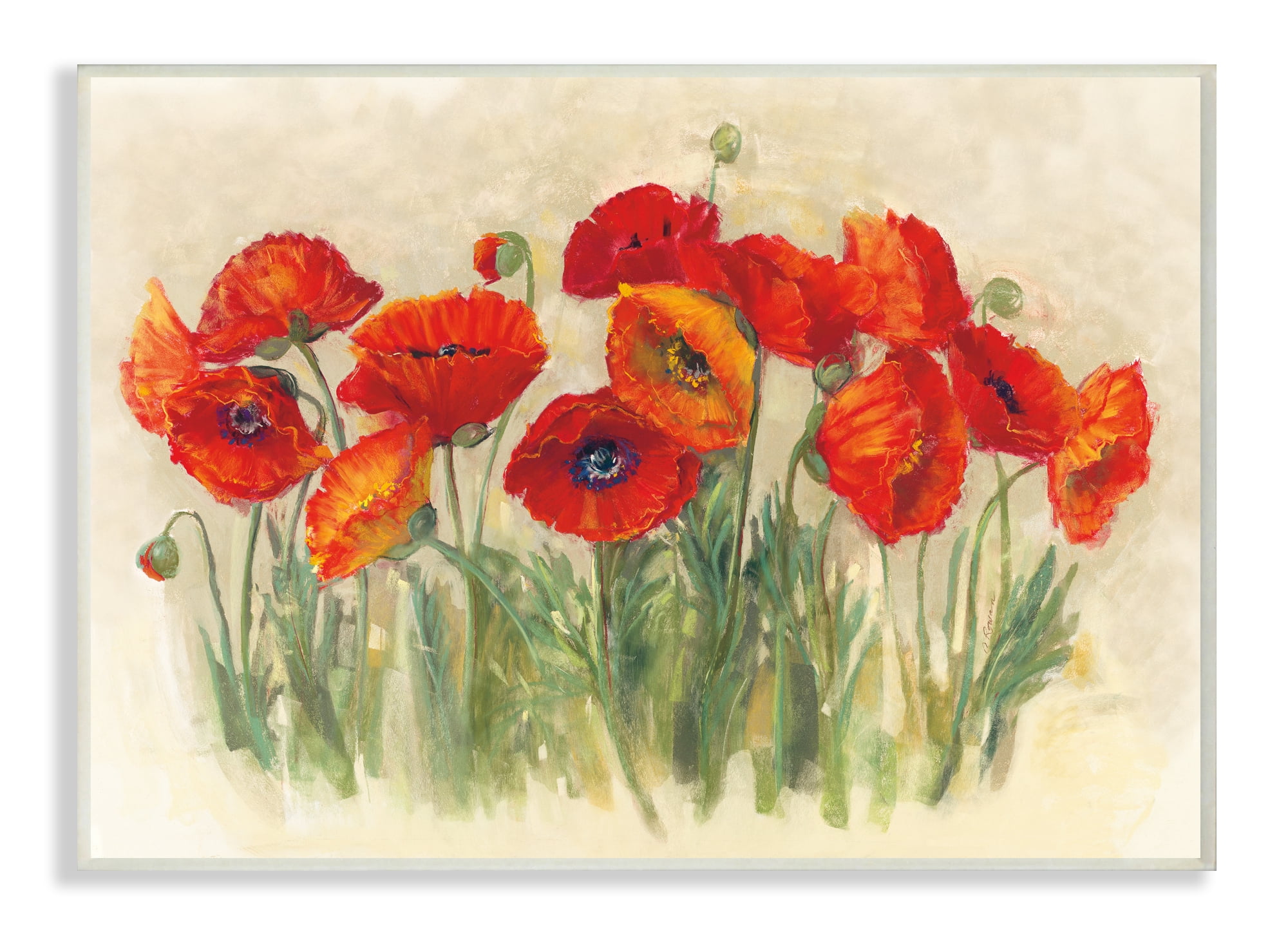 Stupell Industries Red Poppy Florals Soft Green Meadow Grass Wall Plaque, 13 x 19, Design by Carol Rowan
