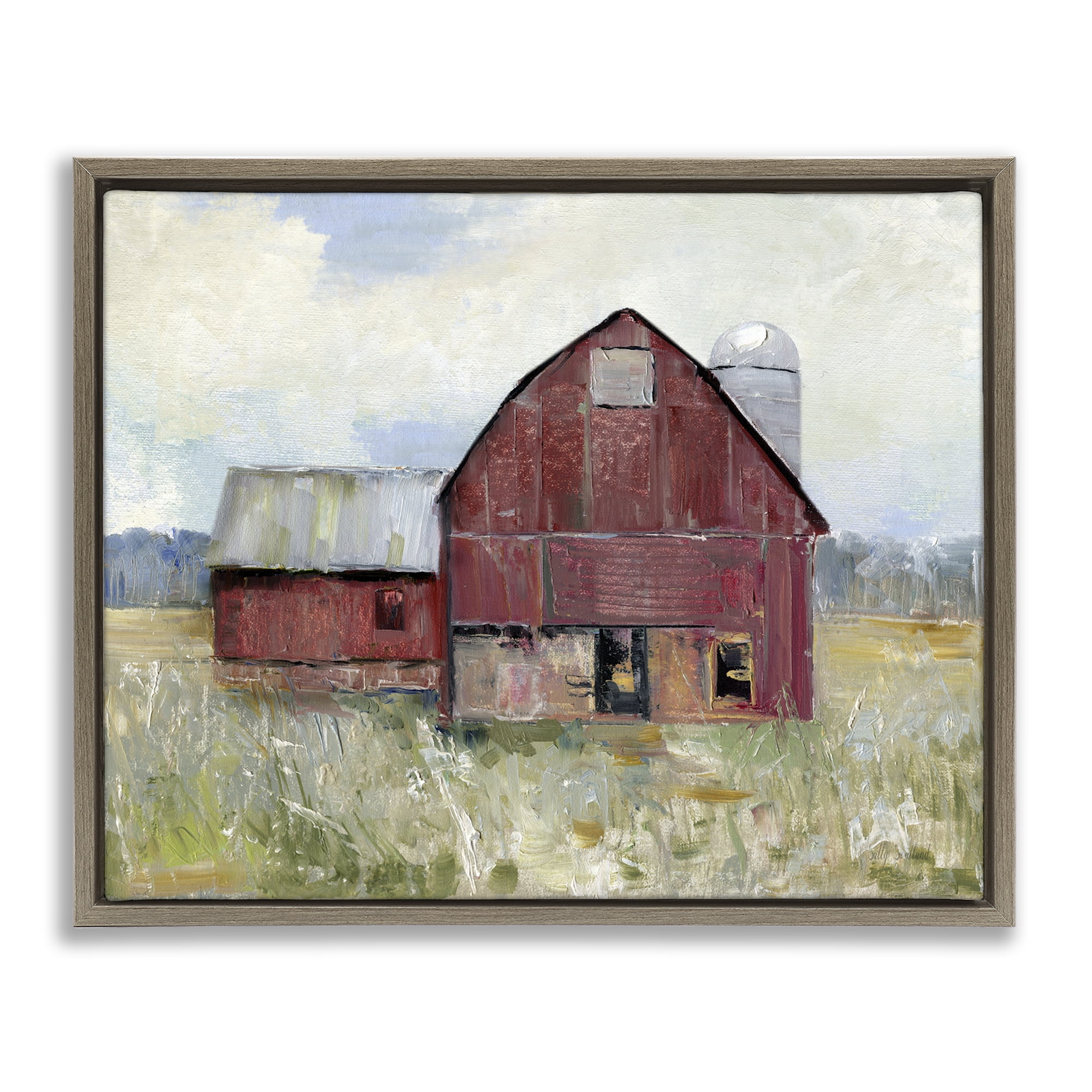 Stupell Industries Red Rugged Barn Brown Framed Floater Canvas Wall Art, design by Sally Swatland